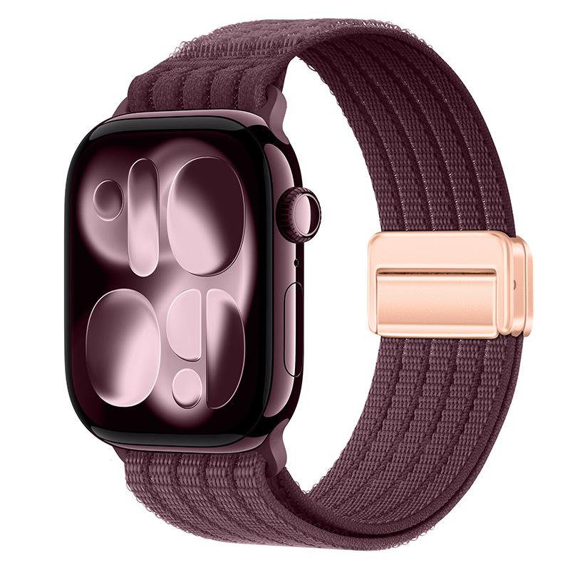 For Apple Watch 46mm / 49mm / 45mm / 44mm Magnetic Clasp Five-Link Breathable Nylon Watch Band(Plum) - Shopkiz.com