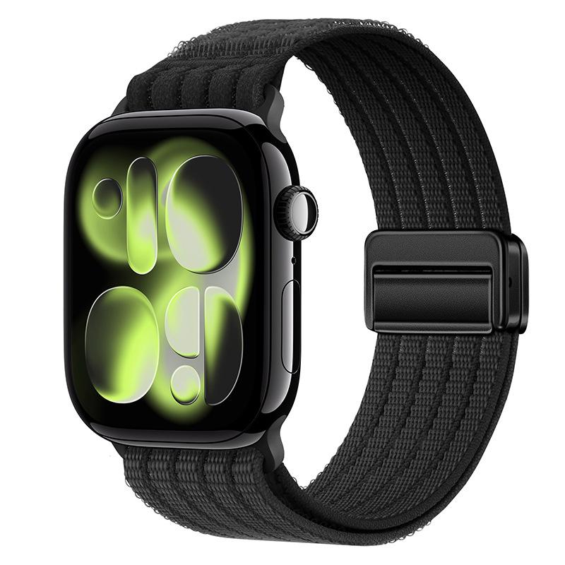 For Apple Watch 42mm / 41mm / 40mm / 38mm Magnetic Clasp Five-Link Breathable Nylon Watch Band(Black) - Shopkiz.com