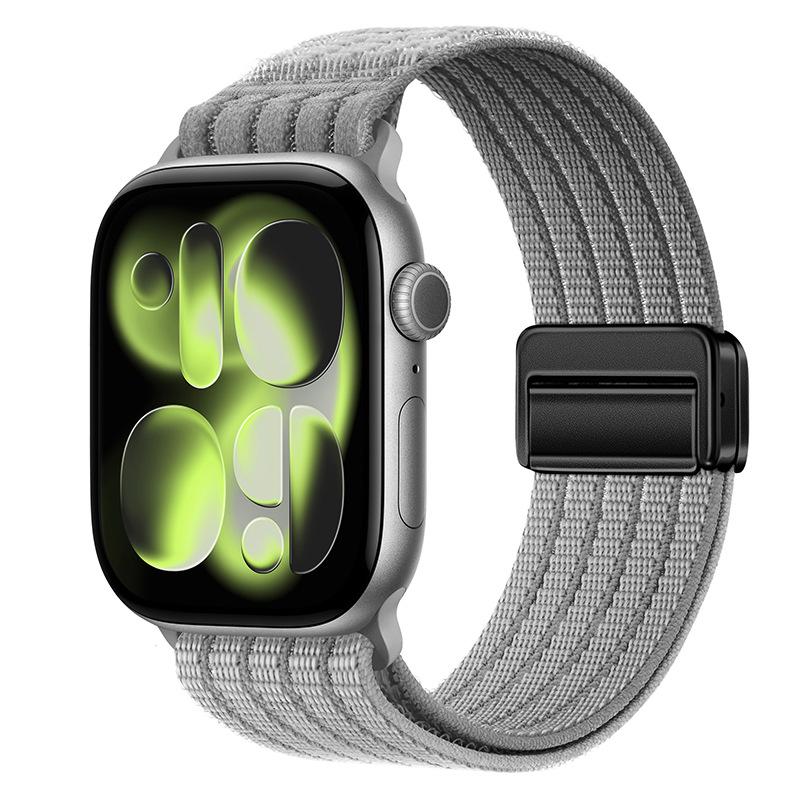 For Apple Watch 42mm / 41mm / 40mm / 38mm Magnetic Clasp Five-Link Breathable Nylon Watch Band(Gray) - Shopkiz.com