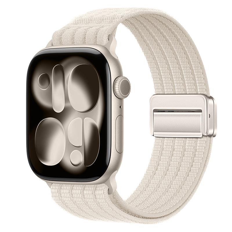 For Apple Watch 42mm / 41mm / 40mm / 38mm Magnetic Clasp Five-Link Breathable Nylon Watch Band(Starlight) - Shopkiz.com