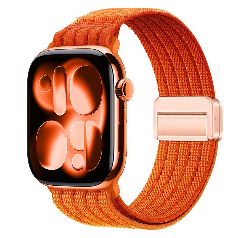 For Apple Watch 42mm / 41mm / 40mm / 38mm Magnetic Clasp Five-Link Breathable Nylon Watch Band(Orange) - Shopkiz.com