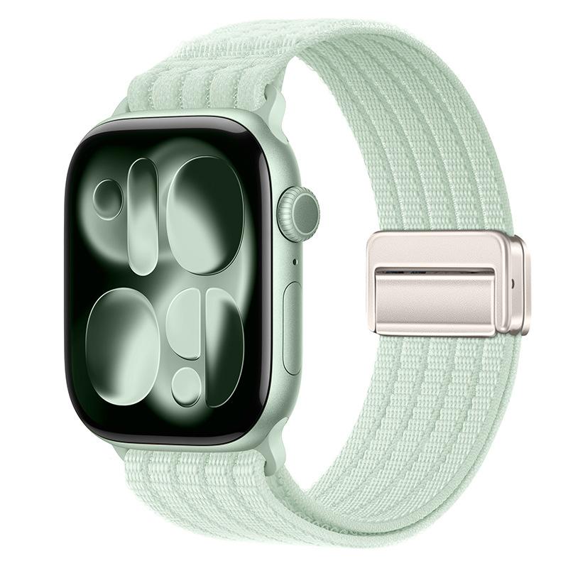 For Apple Watch 42mm / 41mm / 40mm / 38mm Magnetic Clasp Five-Link Breathable Nylon Watch Band(Light Mint) - Shopkiz.com