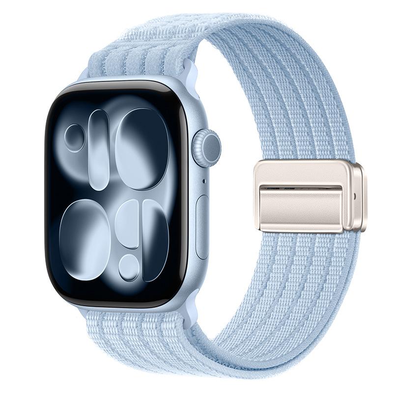 For Apple Watch 42mm / 41mm / 40mm / 38mm Magnetic Clasp Five-Link Breathable Nylon Watch Band(Light Blue) - Shopkiz.com