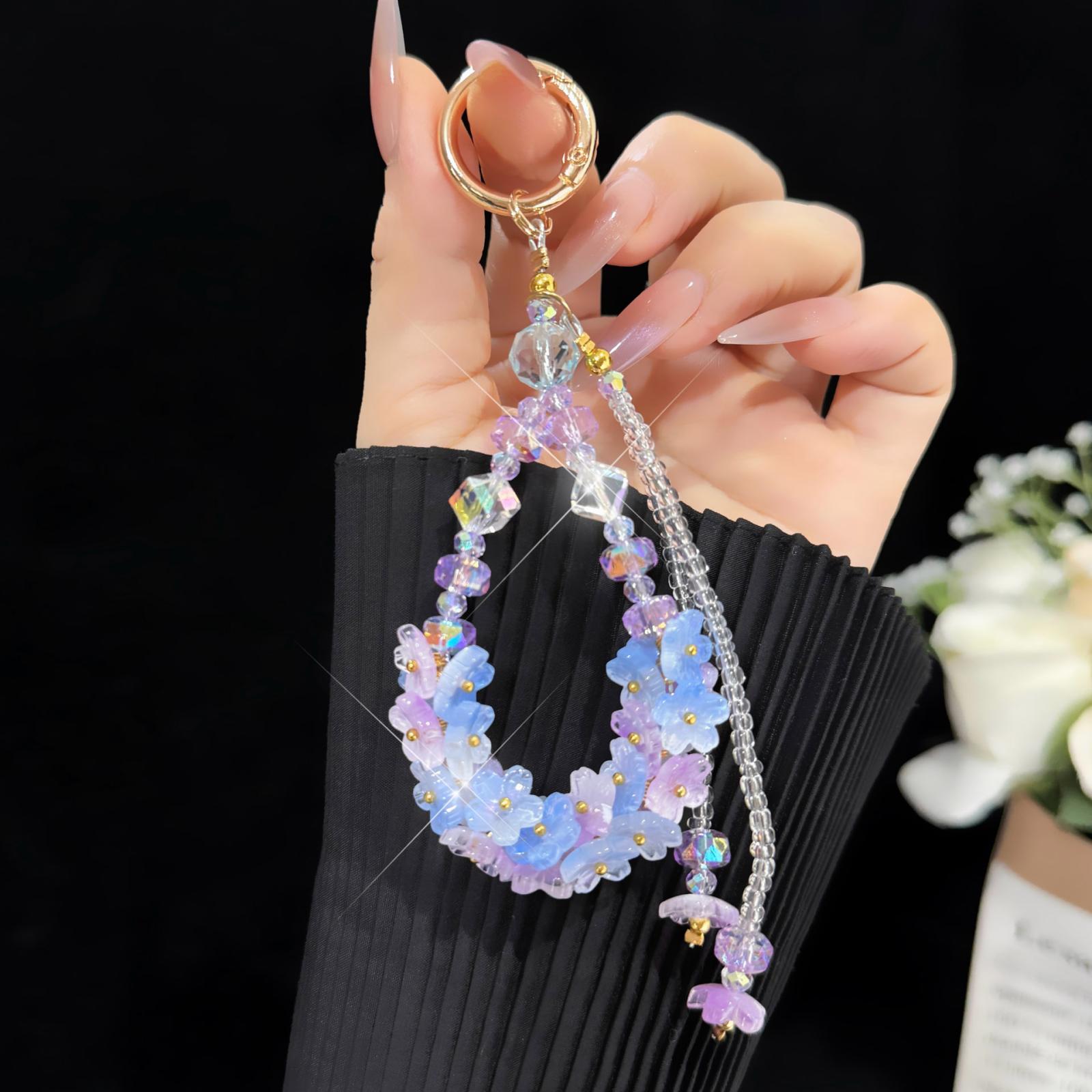 Dangling Flower Crystal Phone Chain(Blue) - Shopkiz.com