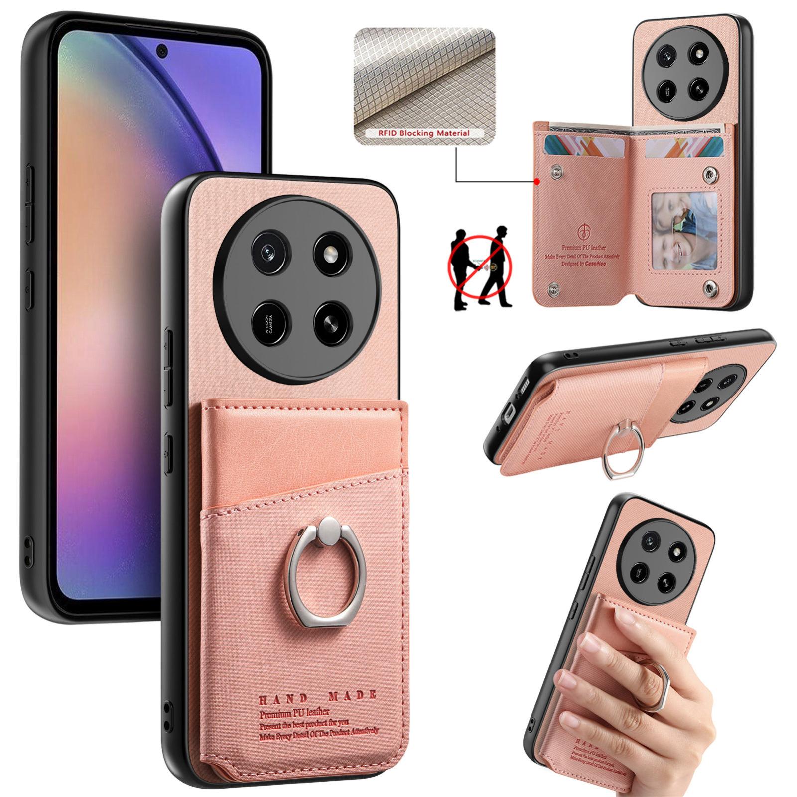 For Honor X80 Pro Max 5G Twill Fabric Ring Multi-card Wallet Vegan Leather Phone Case(Pink) - Shopkiz.com