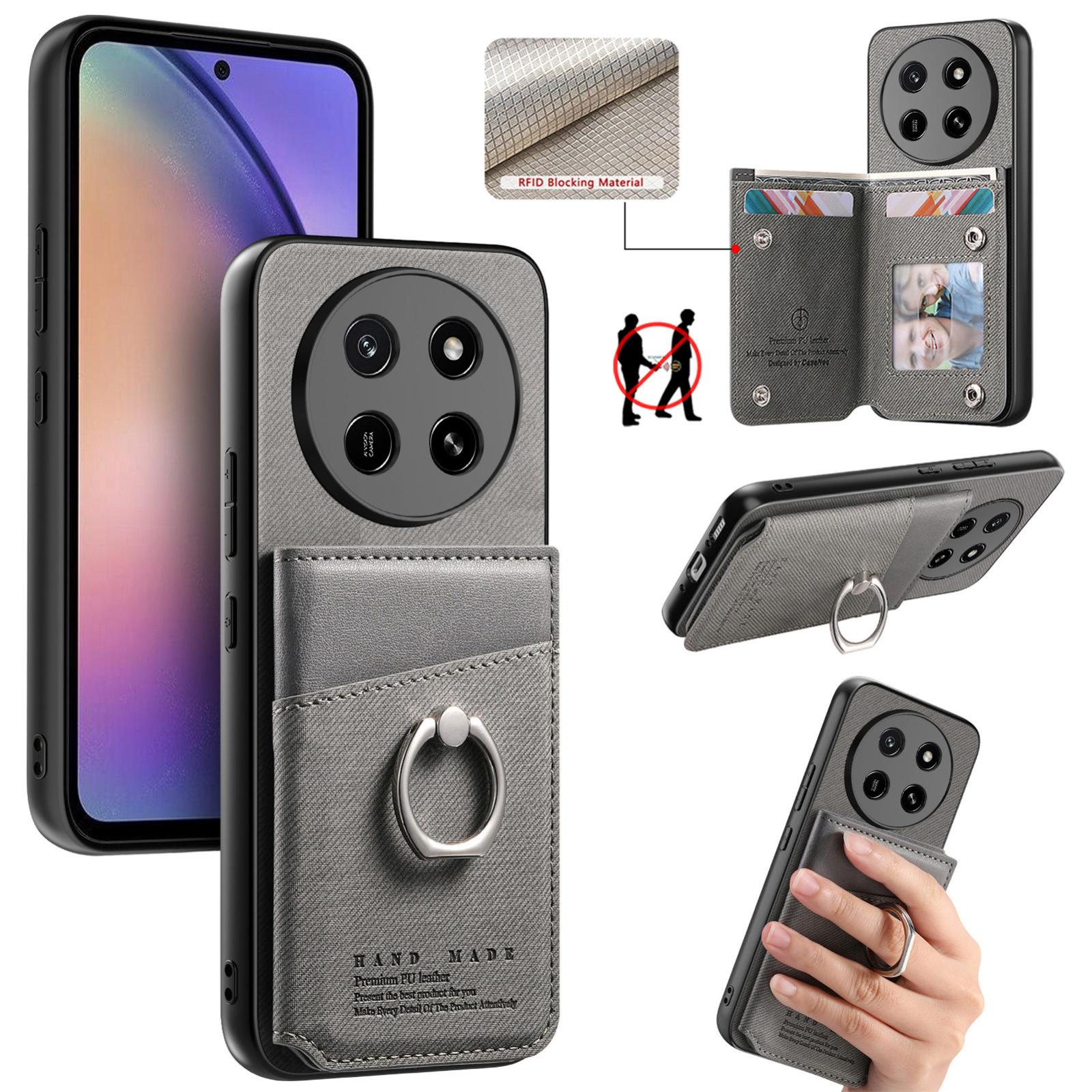 For Honor X80 Pro Max 5G Twill Fabric Ring Multi-card Wallet Vegan Leather Phone Case(Gray) - Shopkiz.com