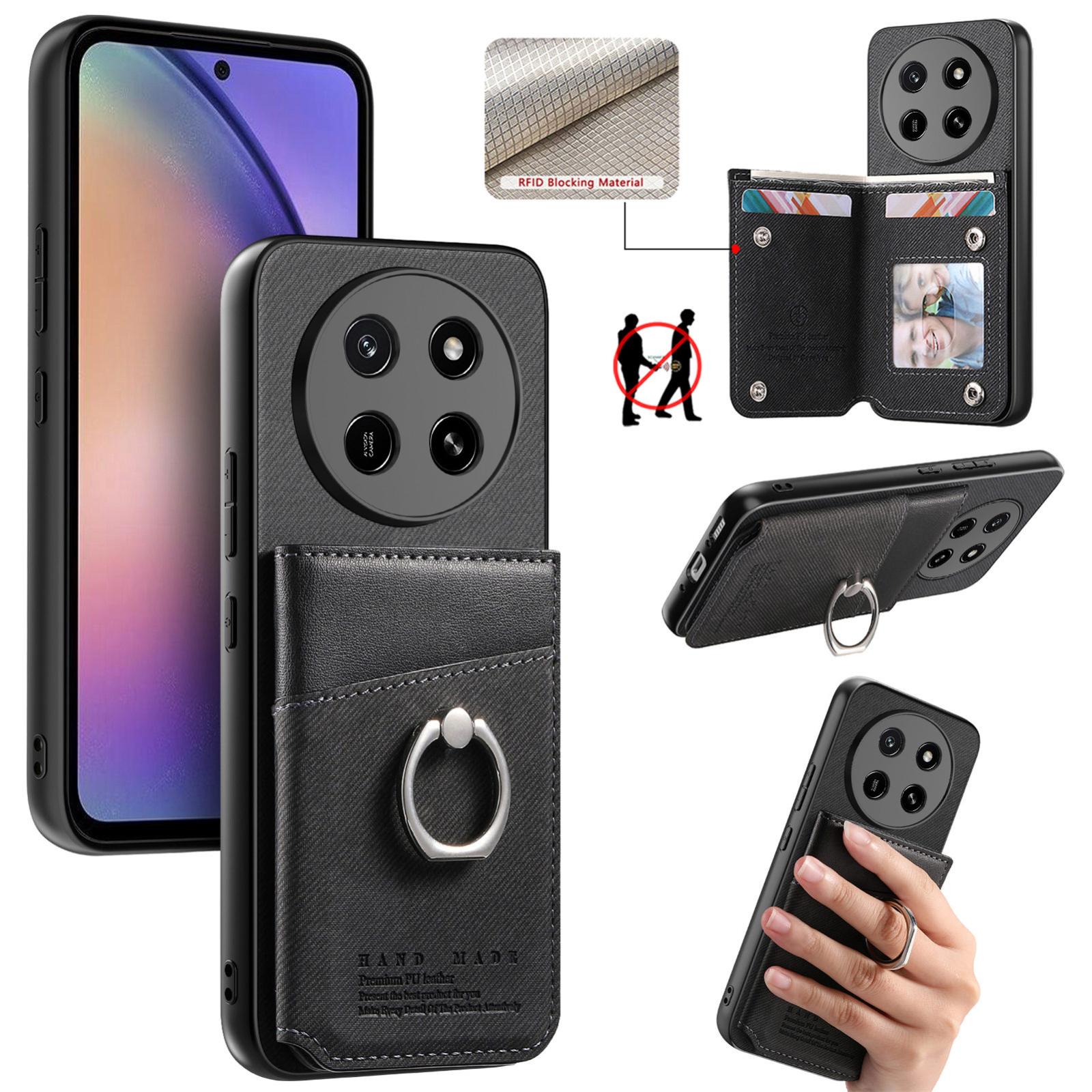 For Honor X80 Pro Max 5G Twill Fabric Ring Multi-card Wallet Vegan Leather Phone Case(Black) - Shopkiz.com