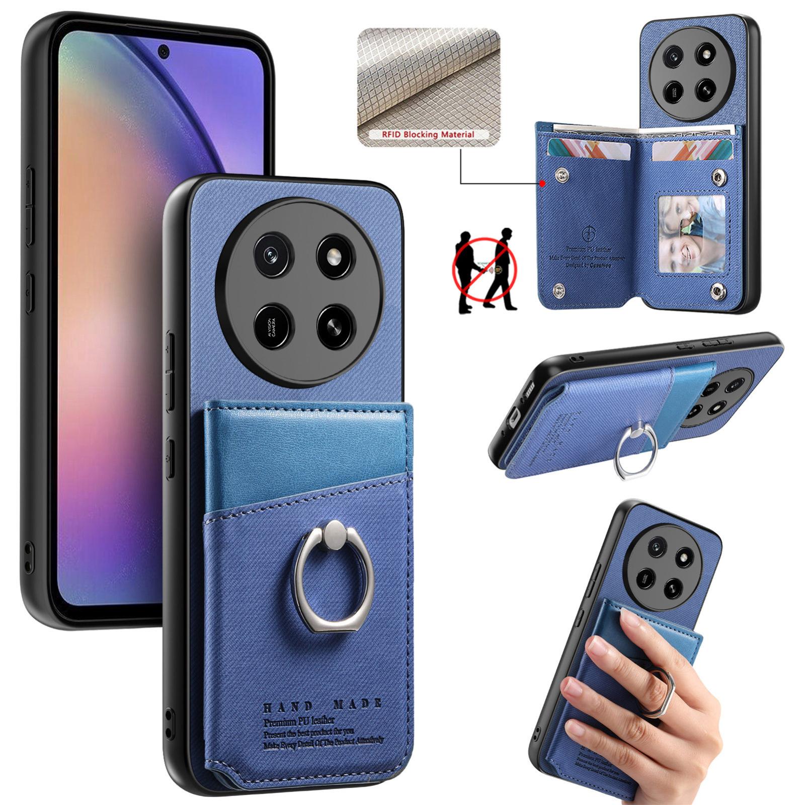 For Honor X80 Pro Max 5G Twill Fabric Ring Multi-card Wallet Vegan Leather Phone Case(Blue) - Shopkiz.com