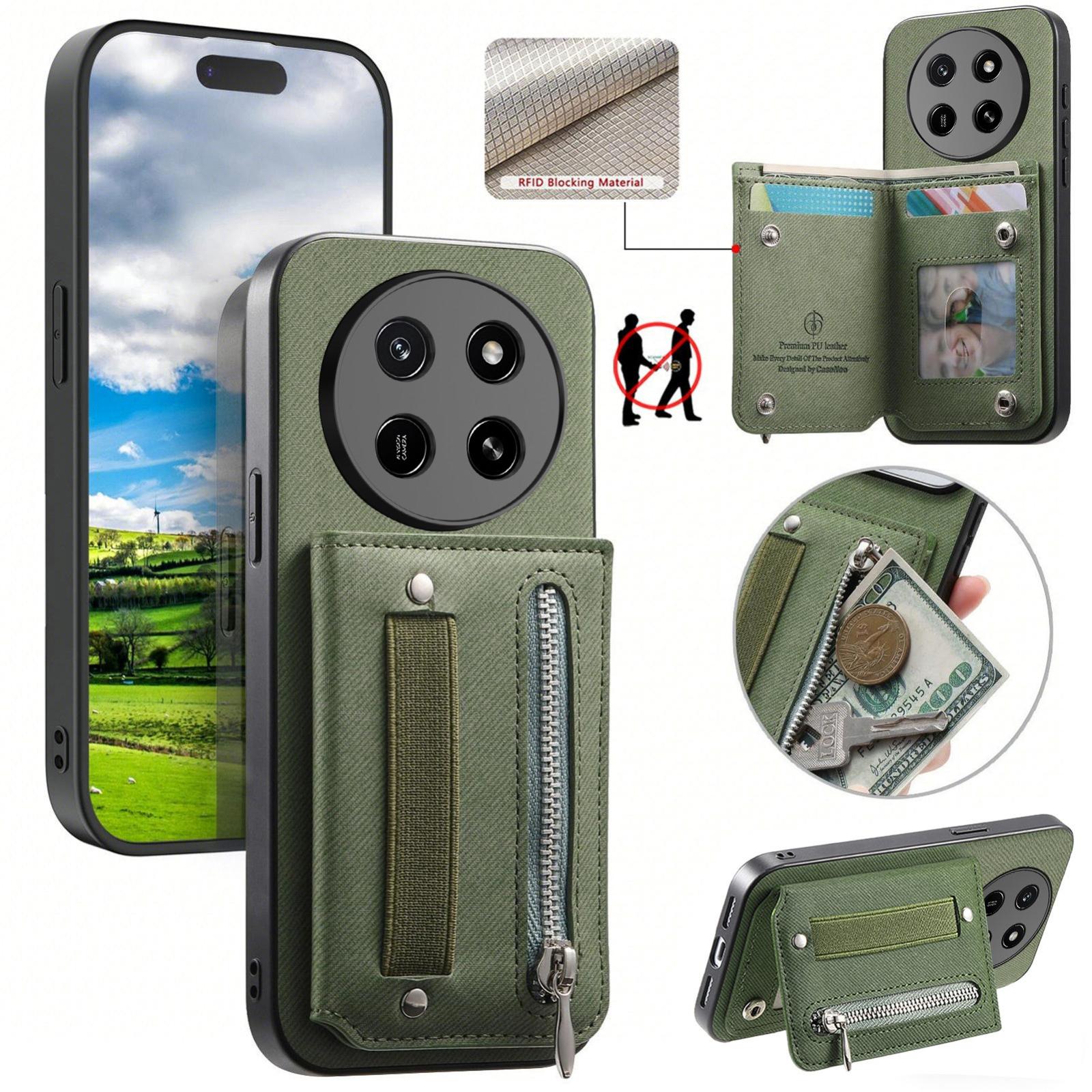 For Honor X80 Pro Max 5G Twill Fabric Vegan Leather Wristband Horizontal Flip Zipper Wallet Phone Case(Green) - Shopkiz.com