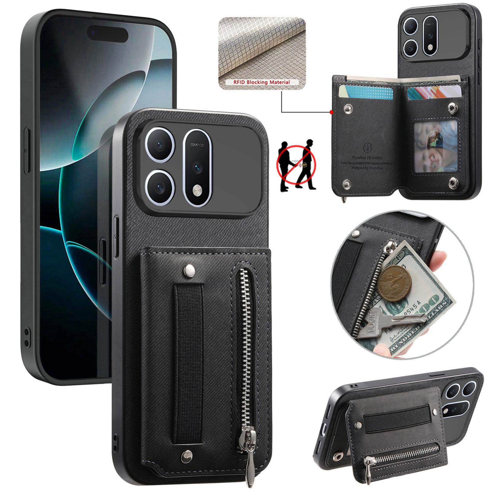 For Honor Win Turbo 5G Twill Fabric Vegan Leather Wristband Horizontal Flip Zipper Wallet Phone Case(Black) - Shopkiz.com