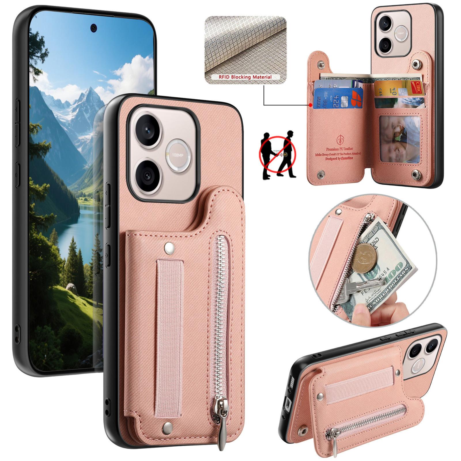 For Honor 600 Lite Global Twill Fabric Vegan Leather Wristband Horizontal Flip Zipper Wallet Phone Case(Pink) - Shopkiz.com