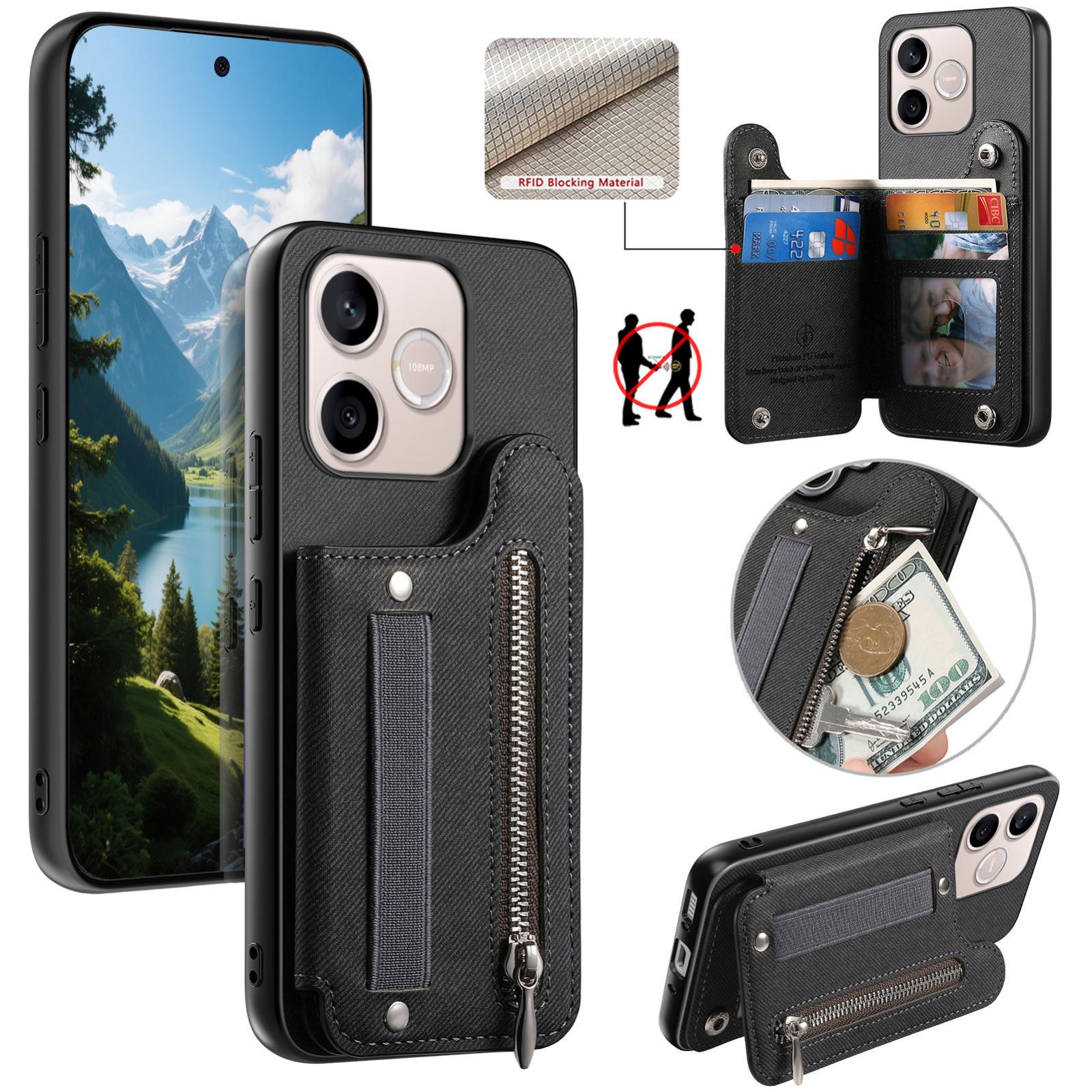 For Honor 600 Lite Global Twill Fabric Vegan Leather Wristband Horizontal Flip Zipper Wallet Phone Case(Black) - Shopkiz.com