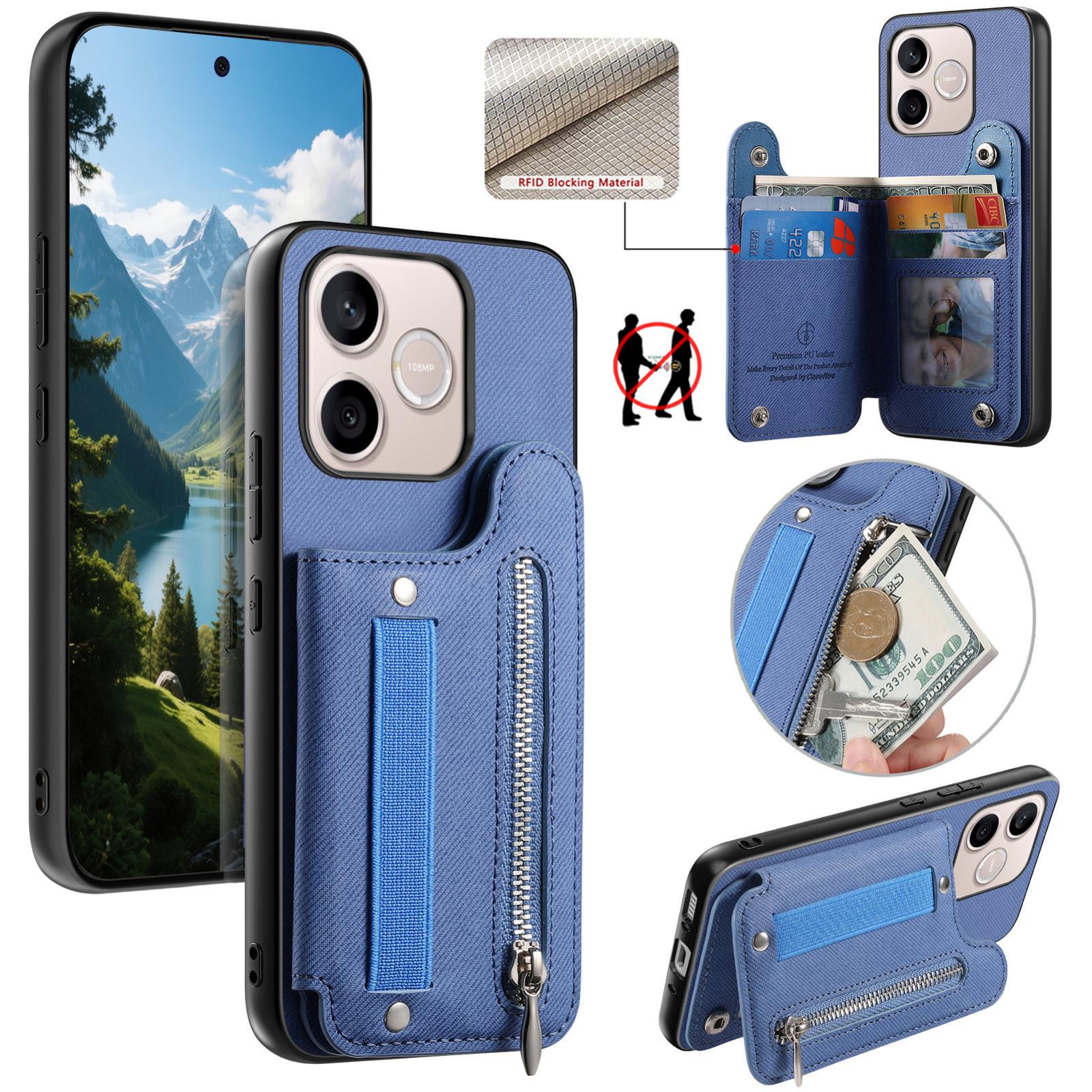 For Honor 600 Lite Global Twill Fabric Vegan Leather Wristband Horizontal Flip Zipper Wallet Phone Case(Blue) - Shopkiz.com