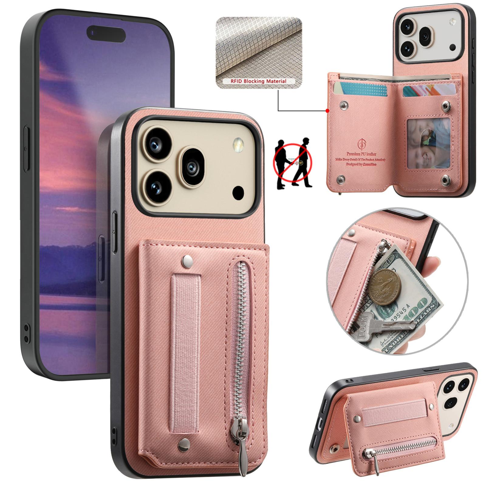For Honor 600 / 600 Pro Global Twill Fabric Vegan Leather Wristband Horizontal Flip Zipper Wallet Phone Case(Pink) - Shopkiz.com