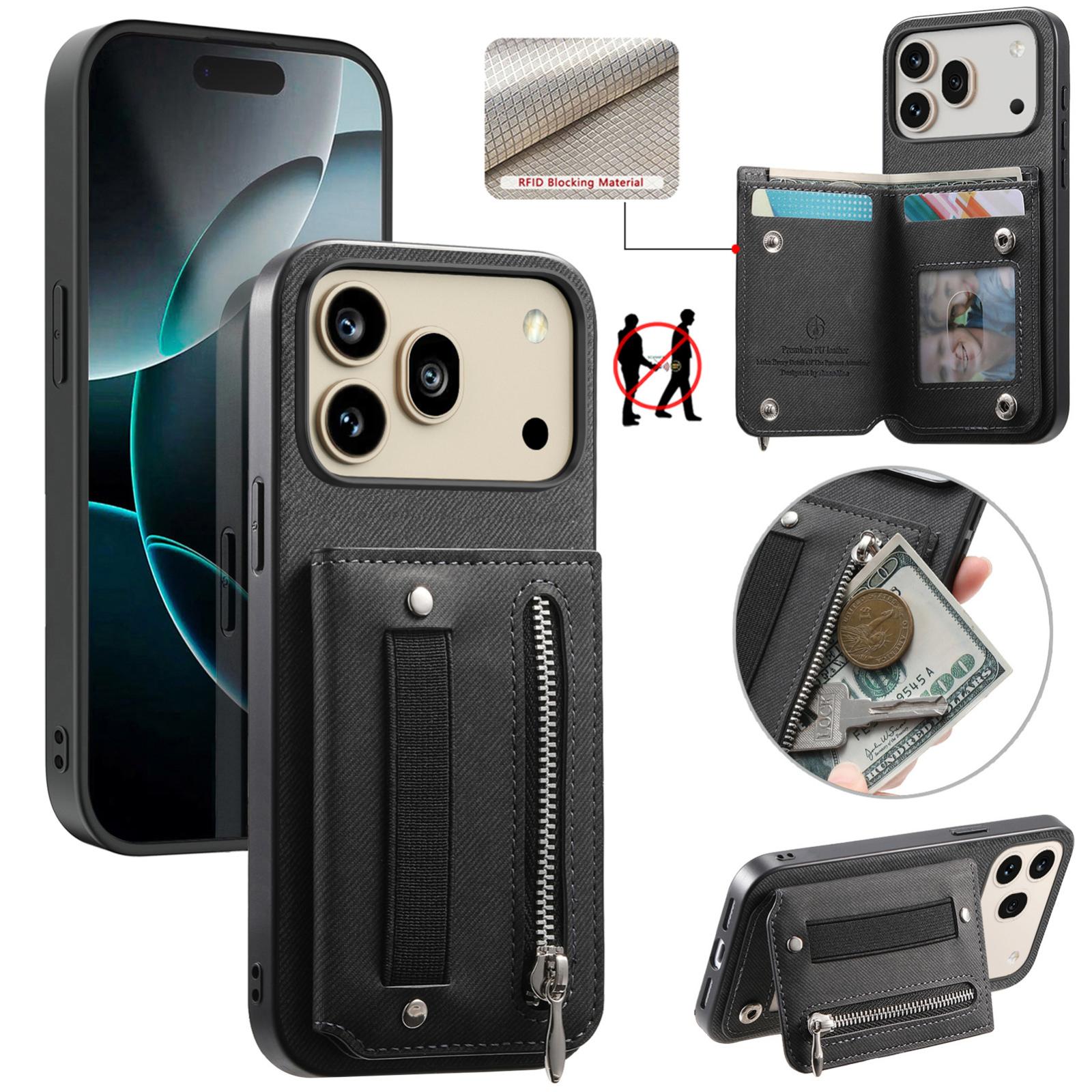 For Honor 600 / 600 Pro Global Twill Fabric Vegan Leather Wristband Horizontal Flip Zipper Wallet Phone Case(Black) - Shopkiz.com