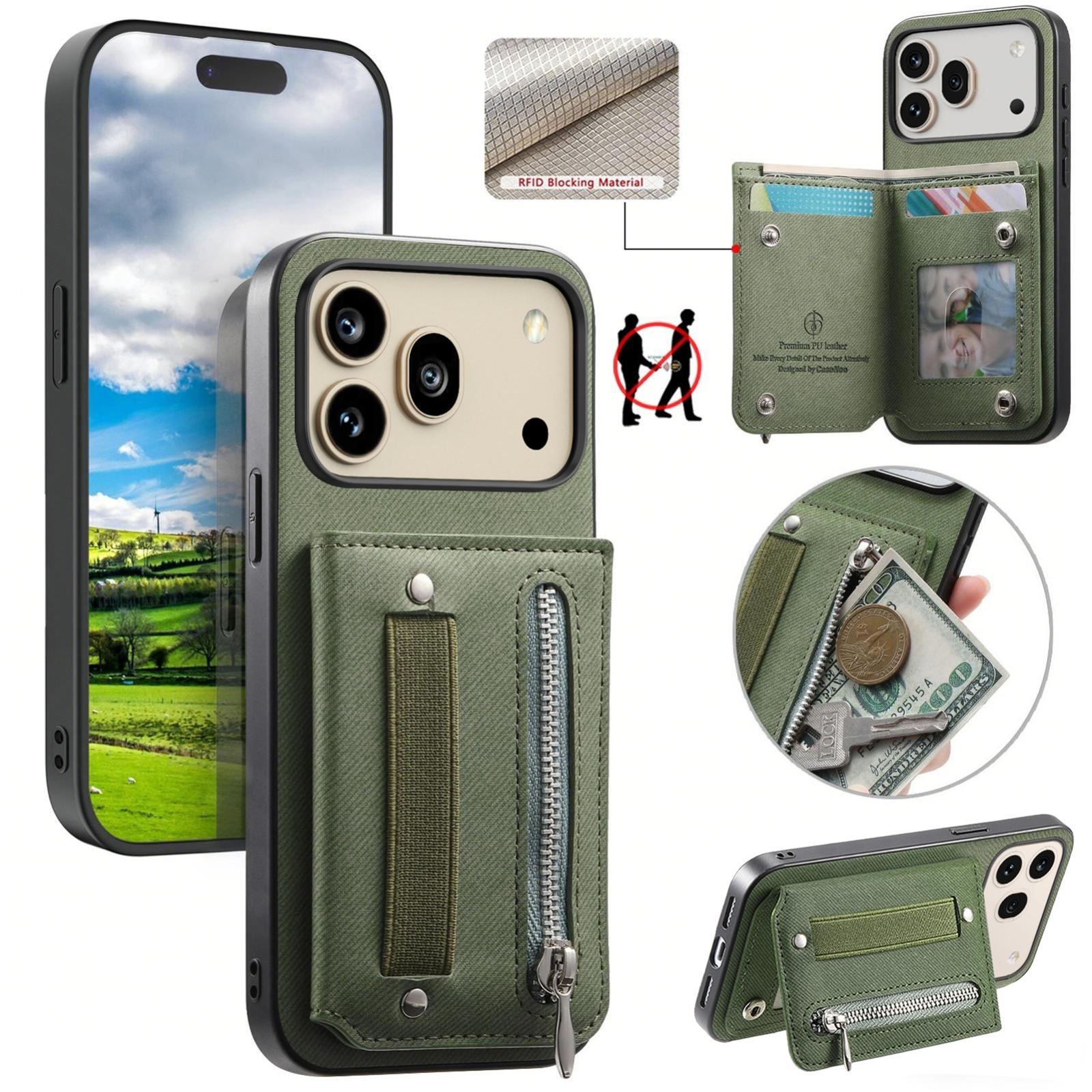 For Honor 600 / 600 Pro Global Twill Fabric Vegan Leather Wristband Horizontal Flip Zipper Wallet Phone Case(Green) - Shopkiz.com