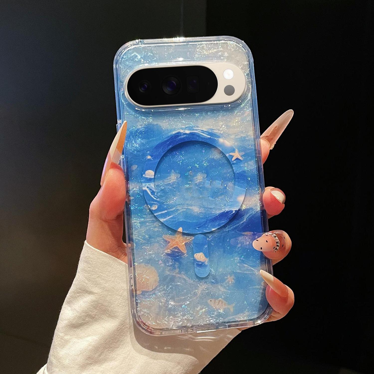 For Google Pixel 10 Pro XL Dreamy Ocean Gradient Magnetic Phone Case(Starlight Blue) - Shopkiz.com