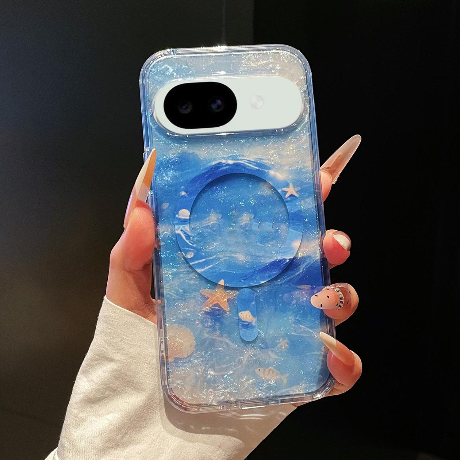 For Google Pixel 10a Dreamy Ocean Gradient Magnetic Phone Case(Starlight Blue) - Shopkiz.com
