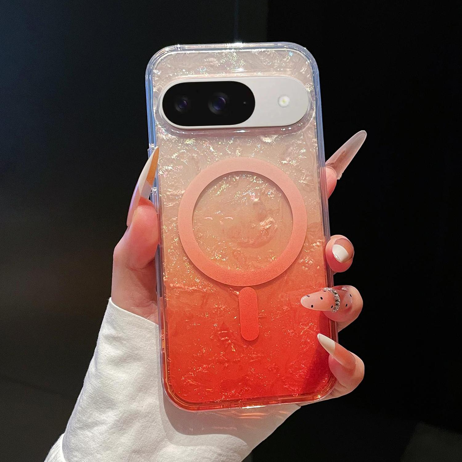 For Google Pixel 9 / 9 Pro Dreamy Ocean Gradient Magnetic Phone Case(Sunset Orange) - Shopkiz.com