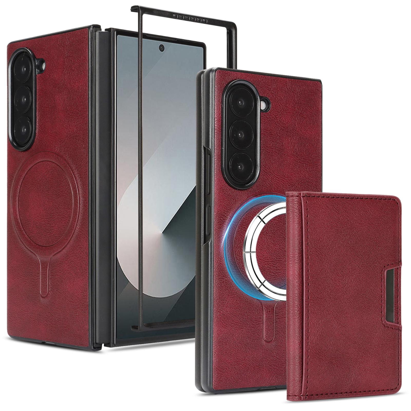 For Galaxy Z Fold7 5G Kalebol Strong MagSafe Magnetic Two-Fold Card Bag Leather Phone Case(Red) - Shopkiz.com