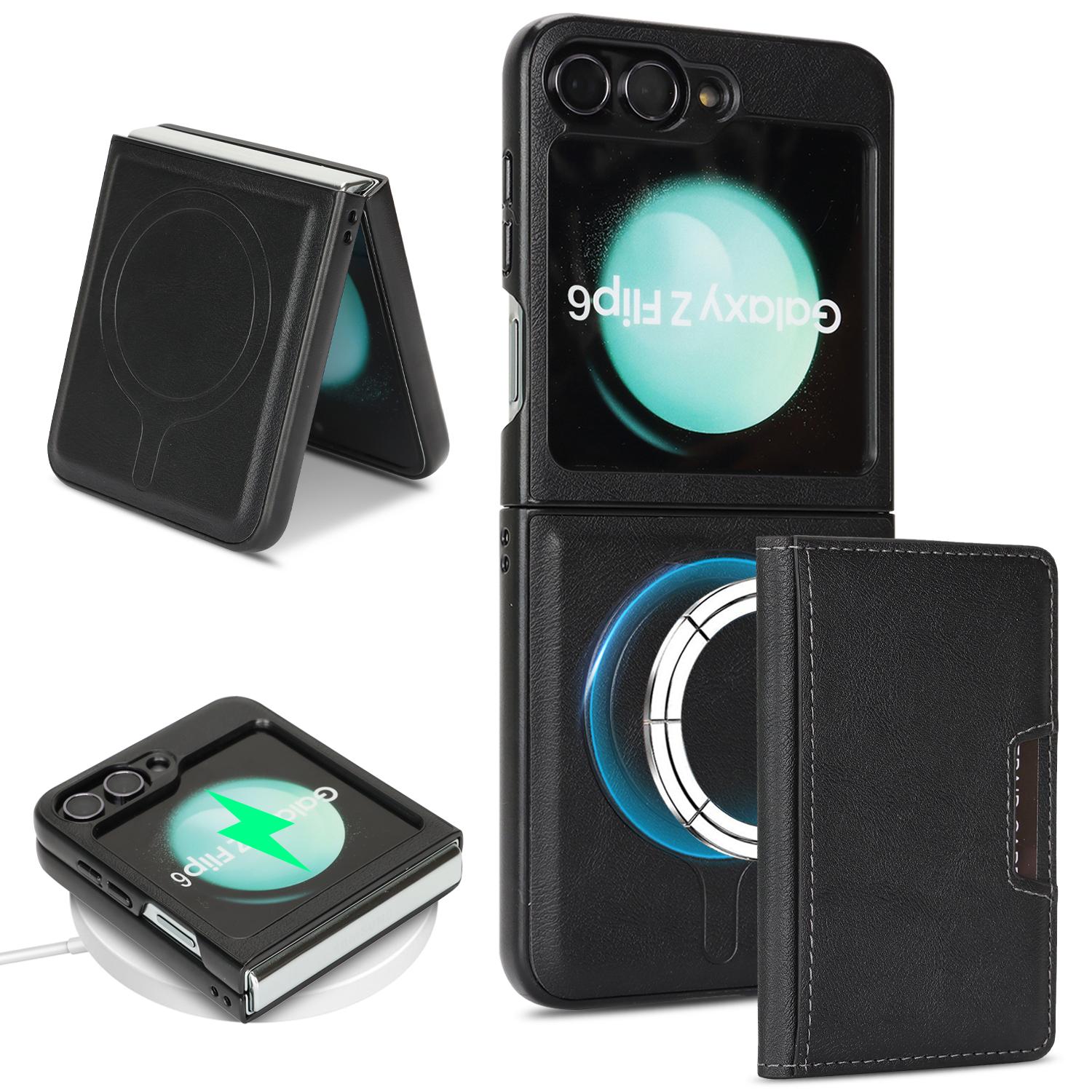 For Galaxy Z Flip7 FE / Flip6 Kalebol Strong MagSafe Magnetic Two-Fold Card Bag Leather Phone Case(Black) - Shopkiz.com