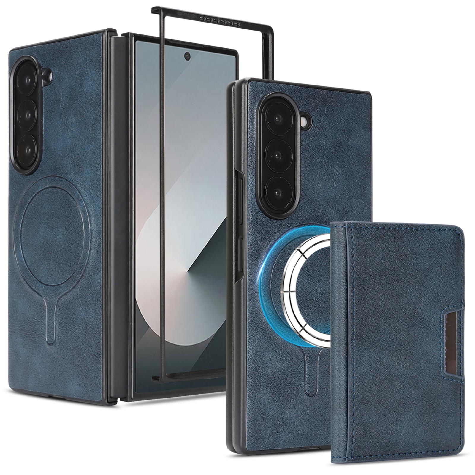 For Galaxy Z Fold6 Kalebol Strong MagSafe Magnetic Two-Fold Card Bag Leather Phone Case(Blue) - Shopkiz.com