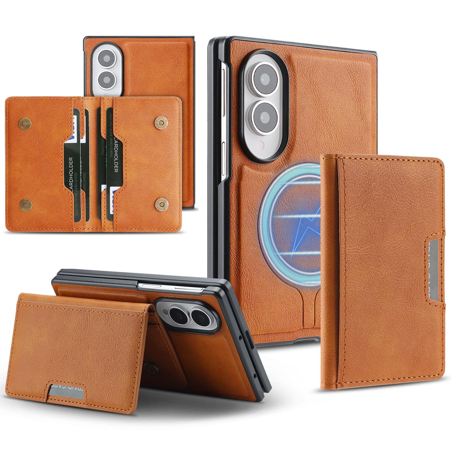 For Galaxy Z Fold8 5G Kalebol Strong MagSafe Magnetic Two-Fold Card Bag Leather Phone Case(Brown) - Shopkiz.com