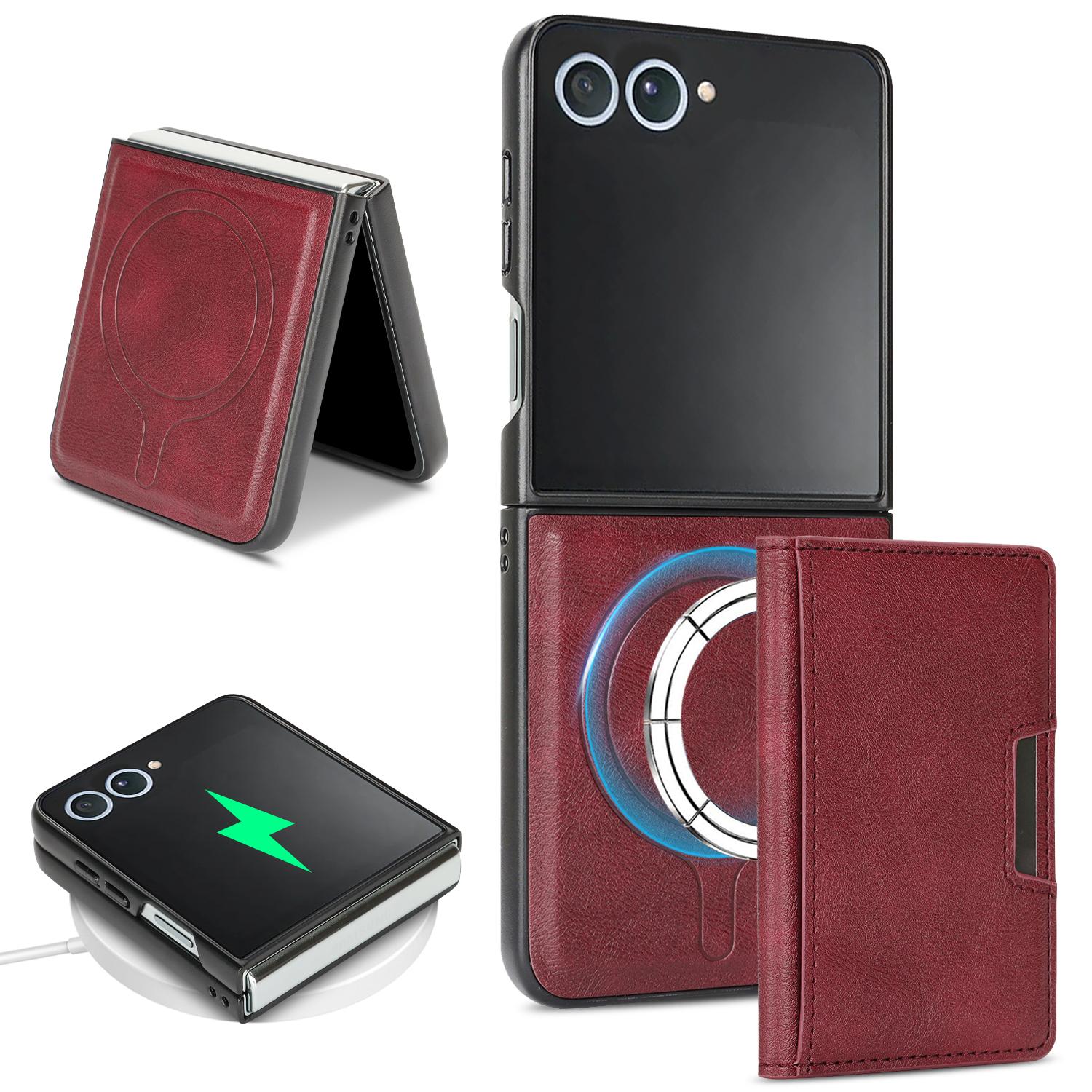 For Galaxy Z Flip8 5G Kalebol Strong MagSafe Magnetic Two-Fold Card Bag Leather Phone Case(Red) - Shopkiz.com