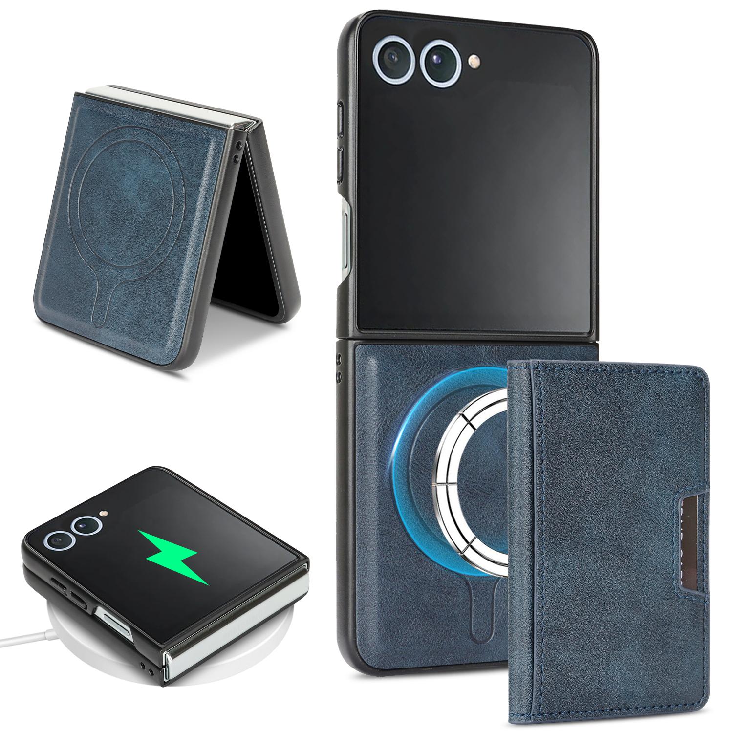 For Galaxy Z Flip8 5G Kalebol Strong MagSafe Magnetic Two-Fold Card Bag Leather Phone Case(Blue) - Shopkiz.com