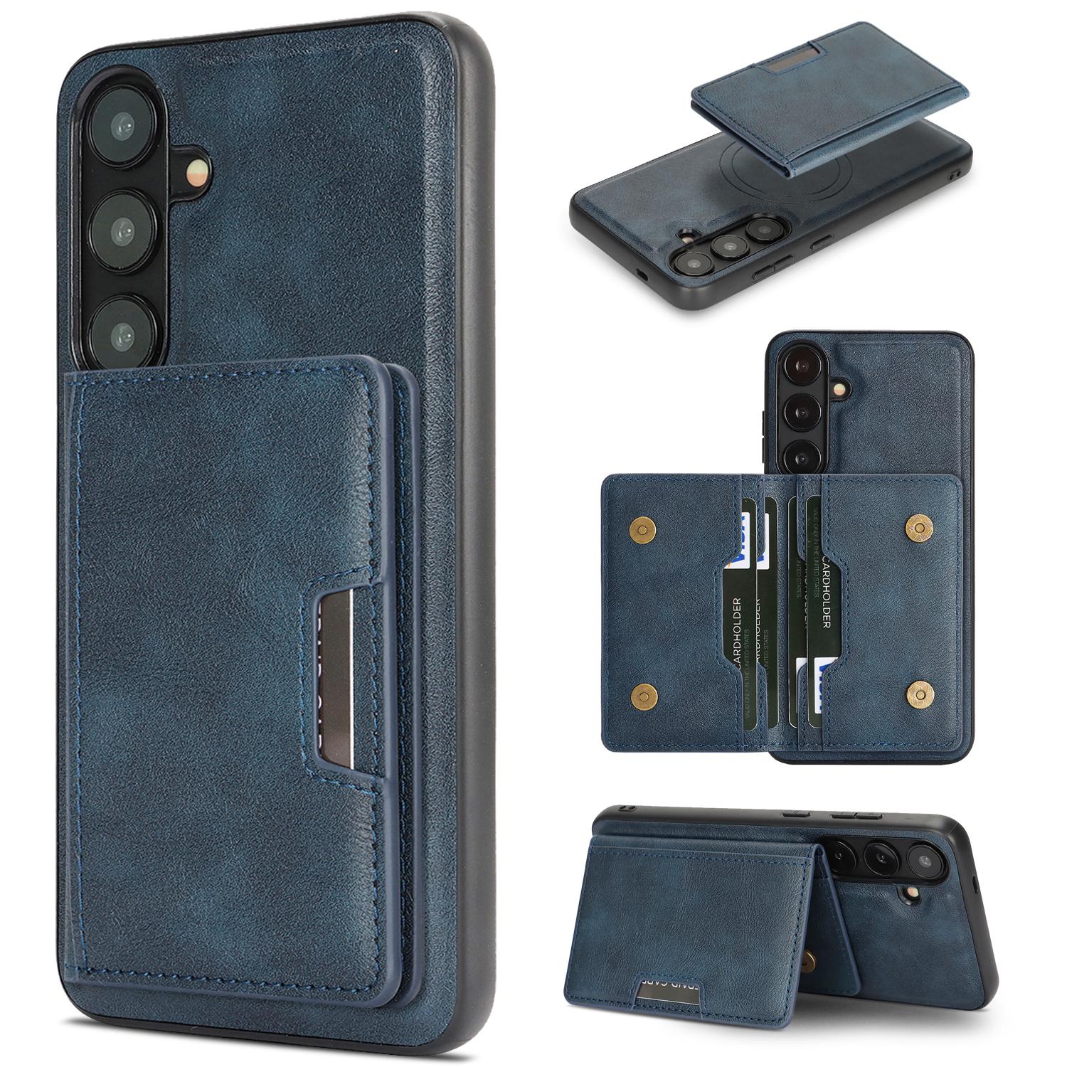 For Galaxy A27 5G Kalebol Strong MagSafe Magnetic Two-Fold Card Bag Leather Phone Case(Blue) - Shopkiz.com