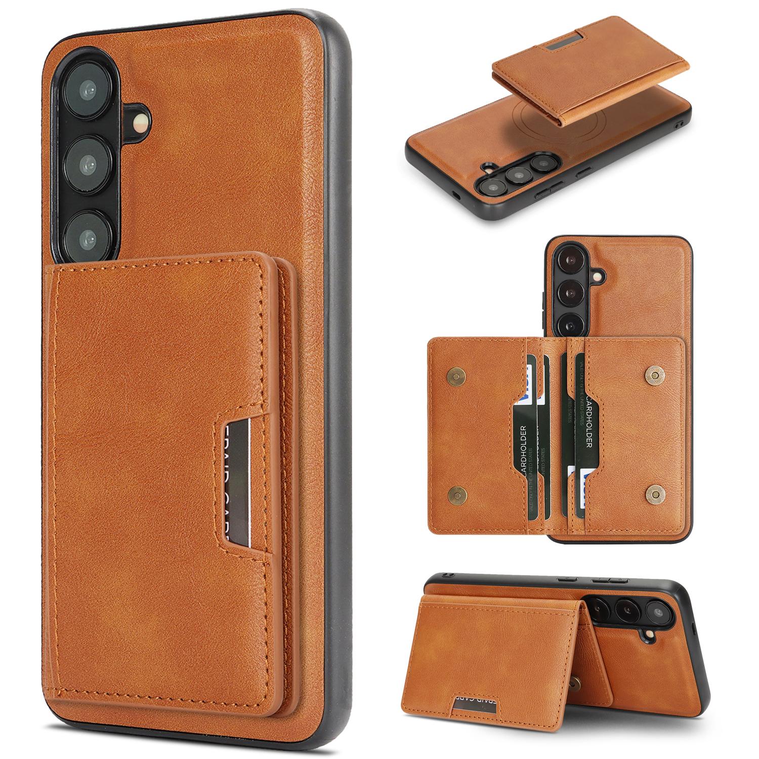 For Galaxy A37 5G Kalebol Strong MagSafe Magnetic Two-Fold Card Bag Leather Phone Case(Brown) - Shopkiz.com