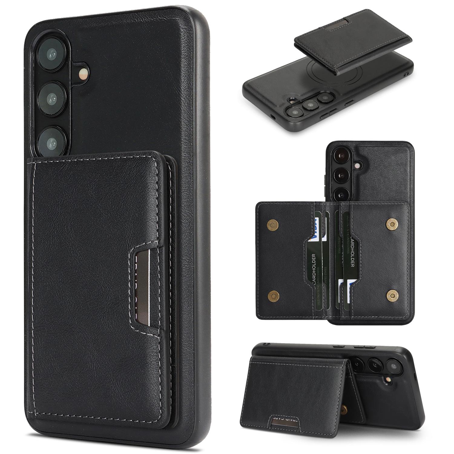 For Galaxy A57 5G Kalebol Strong MagSafe Magnetic Two-Fold Card Bag Leather Phone Case(Black) - Shopkiz.com