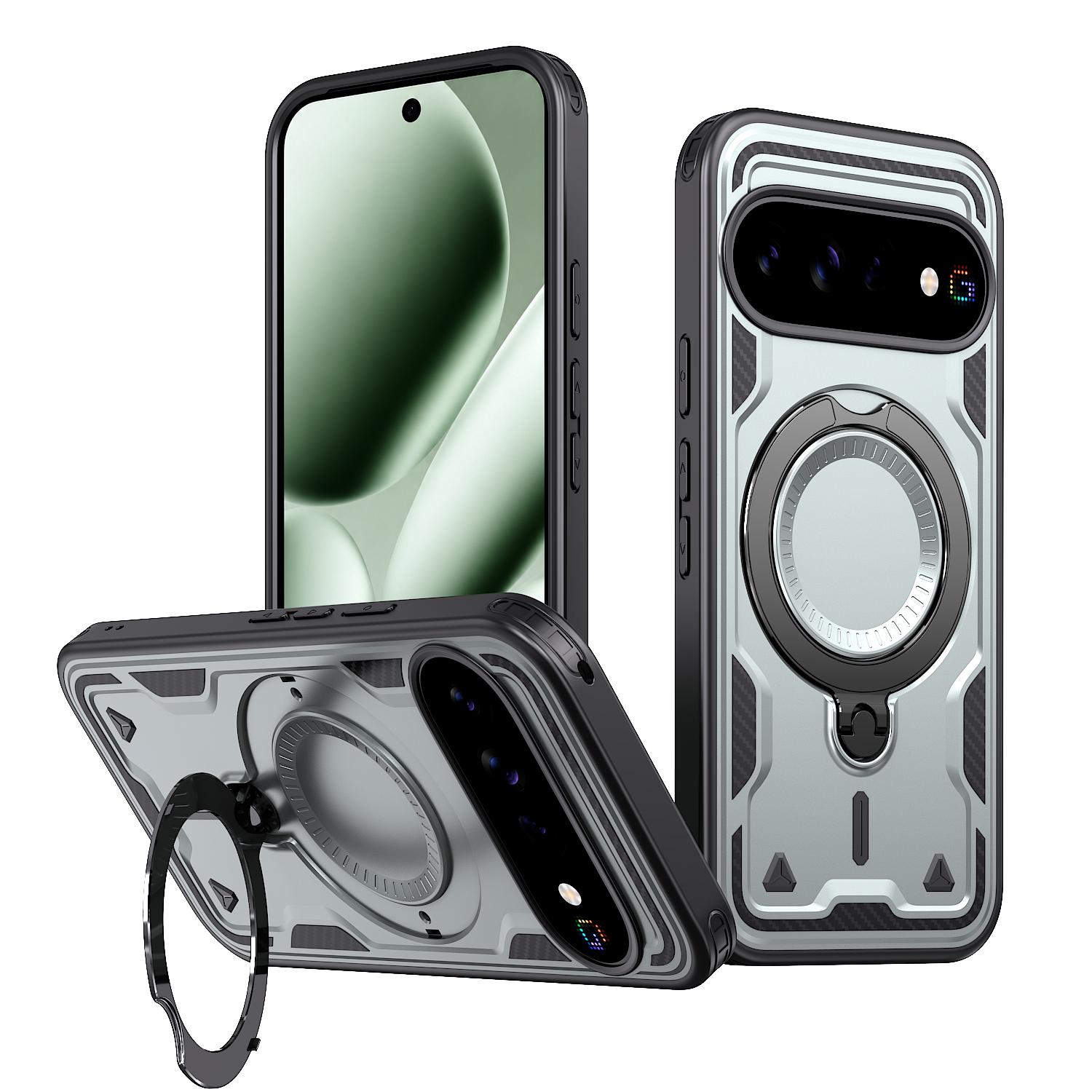 For Google Pixel 11 Pro XL Kalebol PC Hybrid TPU Armor MagSafe Ring Holder Phone Case(Gray) - Shopkiz.com