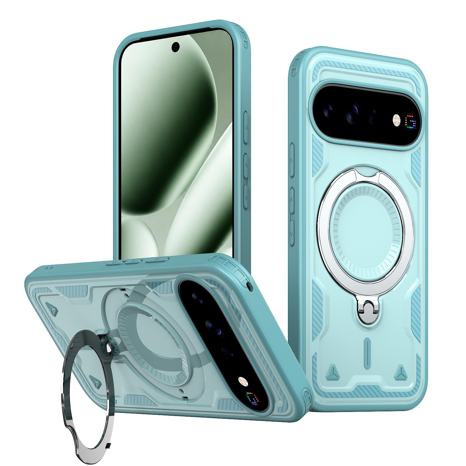 For Google Pixel 11 Pro XL Kalebol PC Hybrid TPU Armor MagSafe Ring Holder Phone Case(Tiffany Blue) - Shopkiz.com