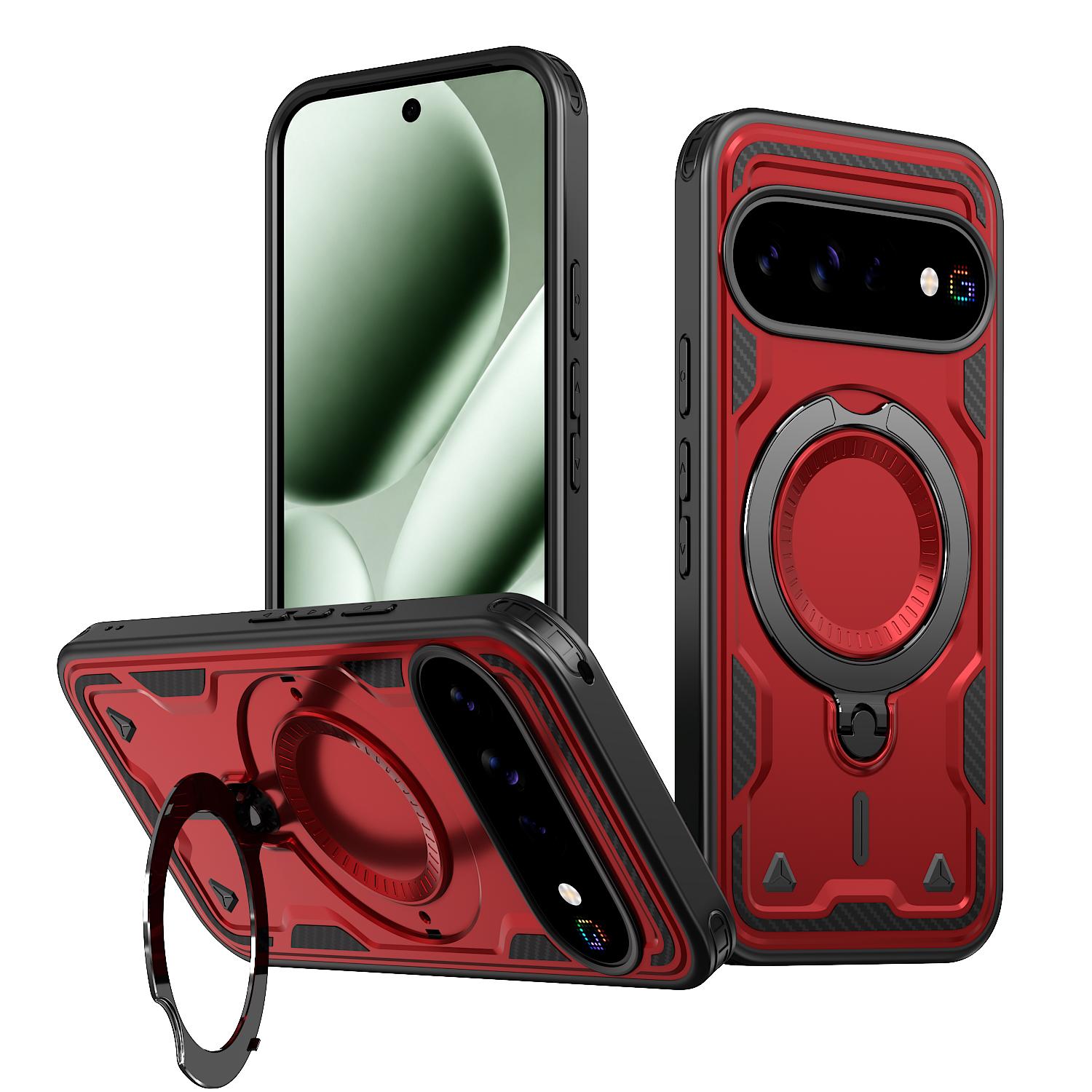 For Google Pixel 11 Pro Kalebol PC Hybrid TPU Armor MagSafe Ring Holder Phone Case(Red) - Shopkiz.com