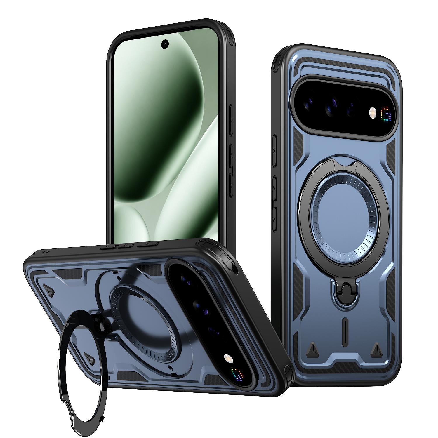 For Google Pixel 11 Kalebol PC Hybrid TPU Armor MagSafe Ring Holder Phone Case(Blue) - Shopkiz.com