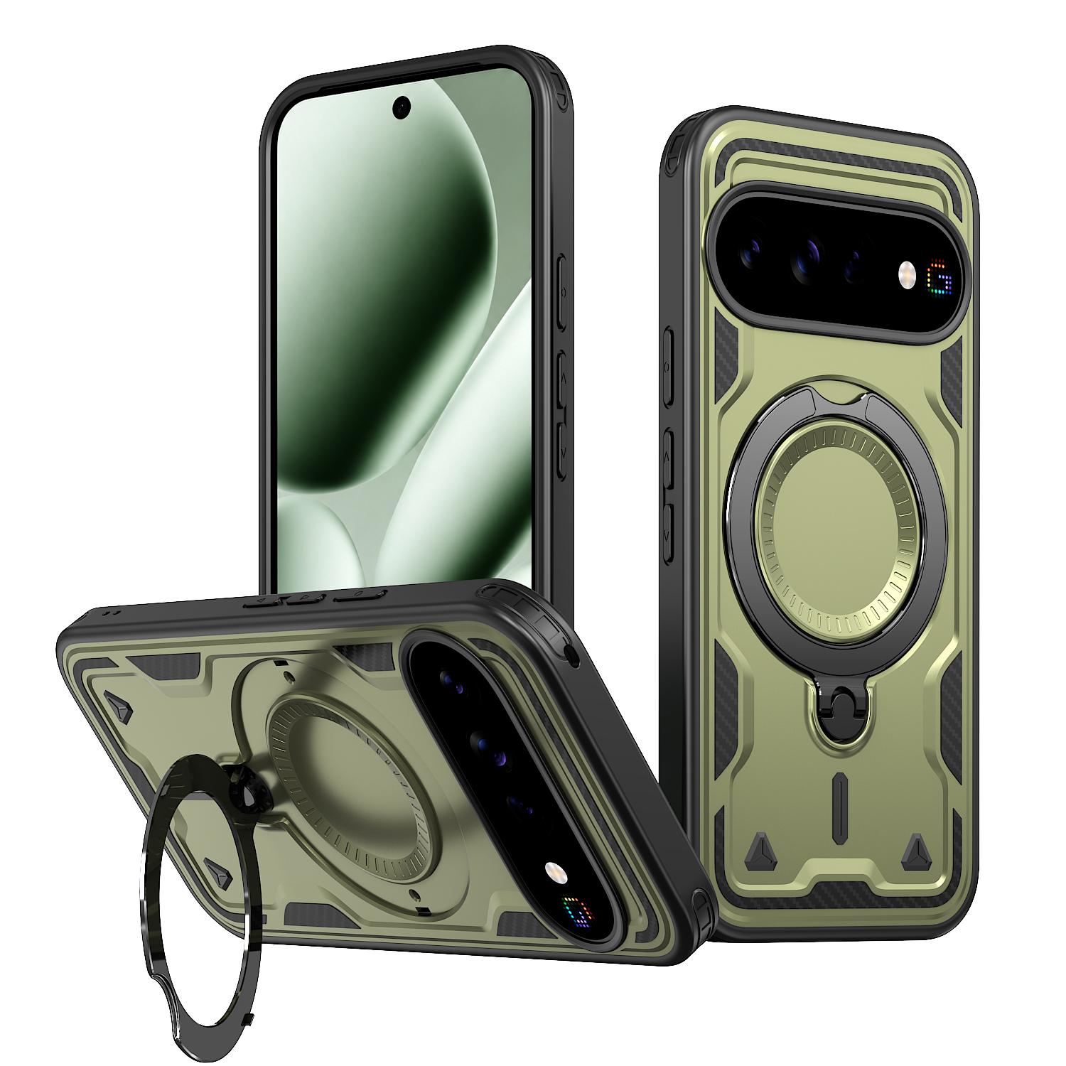 For Google Pixel 11 Kalebol PC Hybrid TPU Armor MagSafe Ring Holder Phone Case(Green) - Shopkiz.com