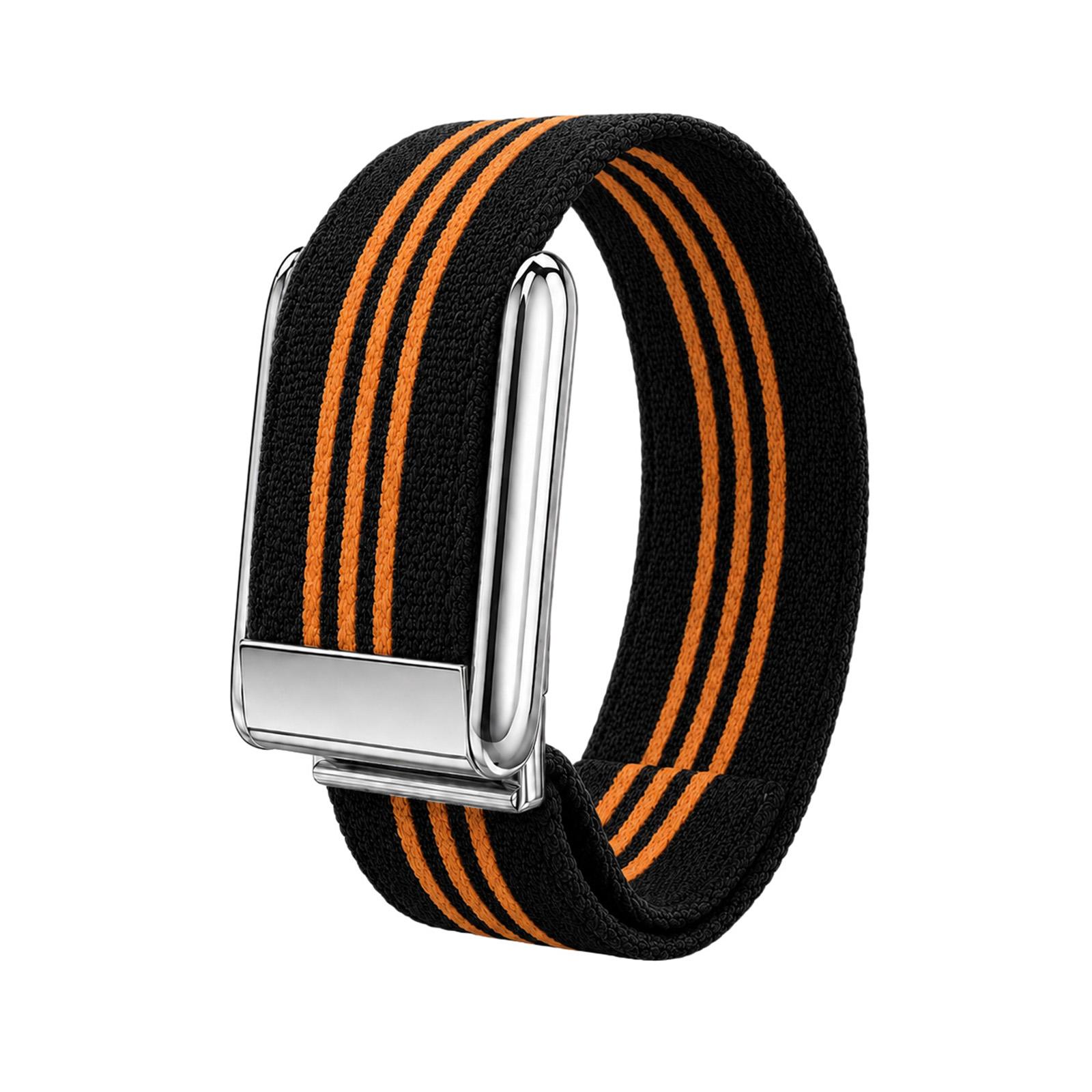 For WHOOP 5.0 Regular Three-Stripe Woven Nylon Watch Band(Black Orange+Silver) - Shopkiz.com