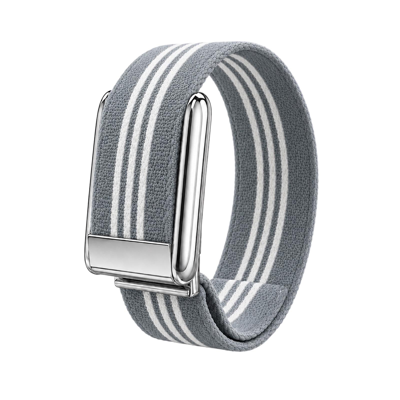 For WHOOP 5.0 Regular Three-Stripe Woven Nylon Watch Band(Gray White+Silver) - Shopkiz.com