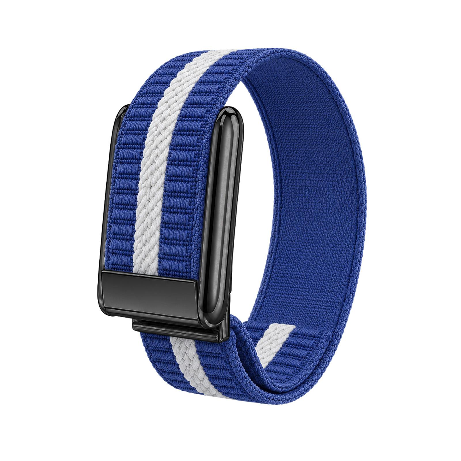 For WHOOP 5.0 Regular Horizontal Stripes Woven Nylon Watch Band(Blue White+Black) - Shopkiz.com