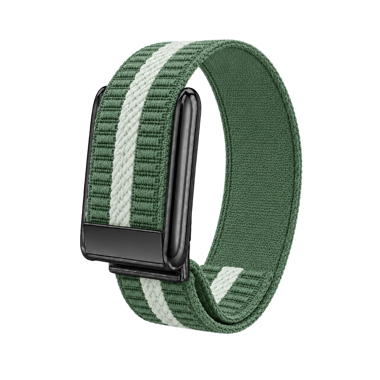 For WHOOP 5.0 Regular Horizontal Stripes Woven Nylon Watch Band(Green White+Black) - Shopkiz.com