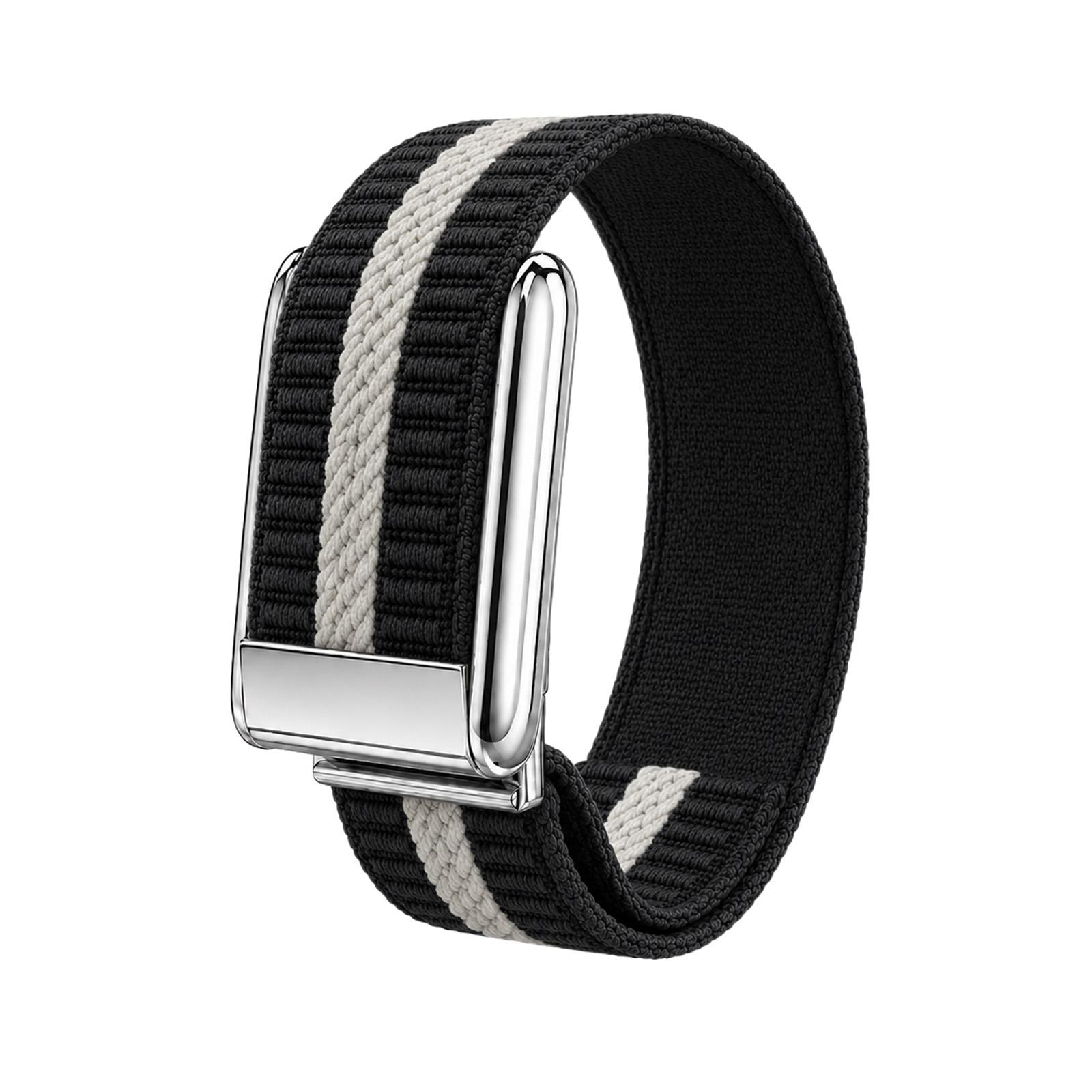 For WHOOP 5.0 Regular Horizontal Stripes Woven Nylon Watch Band(Black White+Silver) - Shopkiz.com