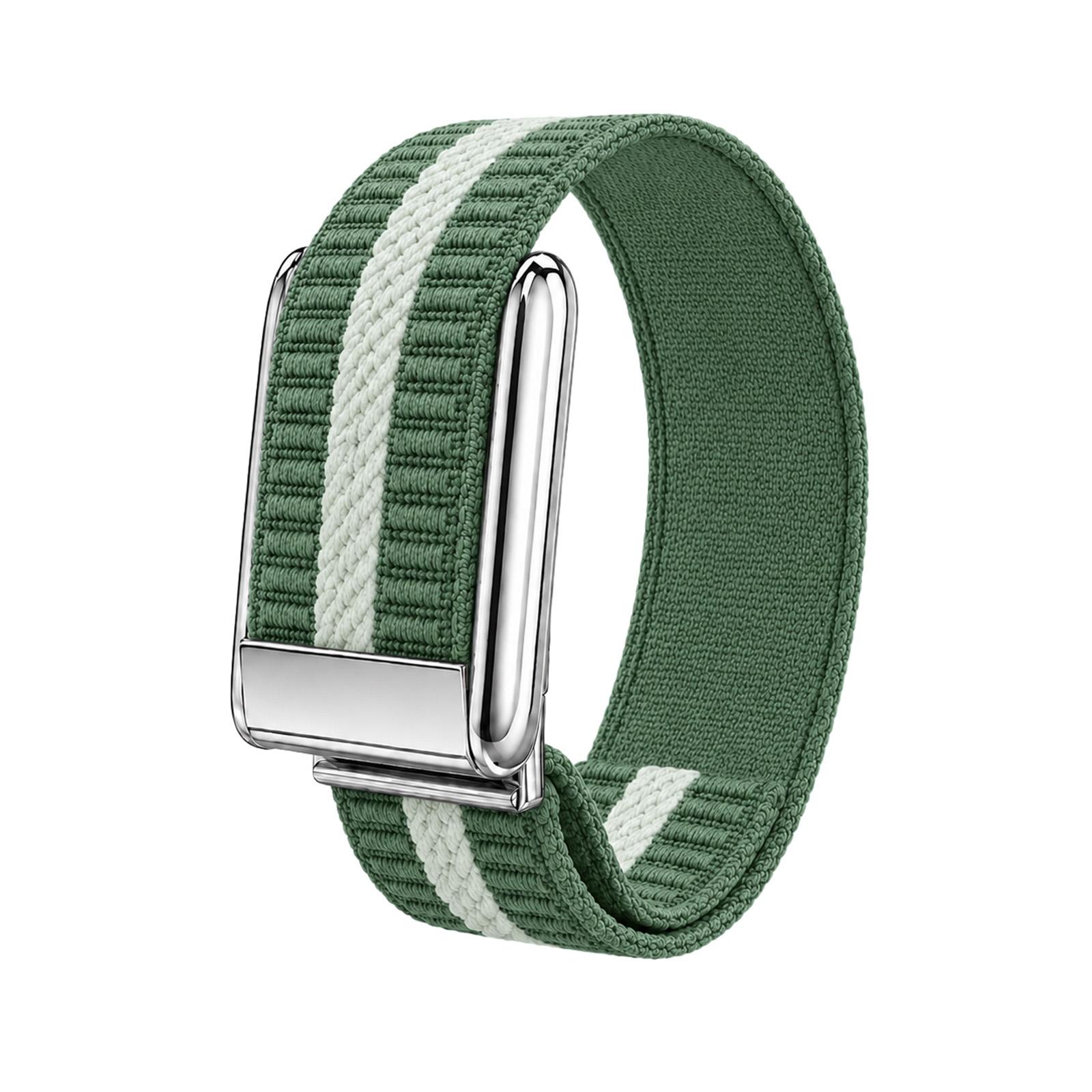 For WHOOP 5.0 Regular Horizontal Stripes Woven Nylon Watch Band(Green White+Silver) - Shopkiz.com