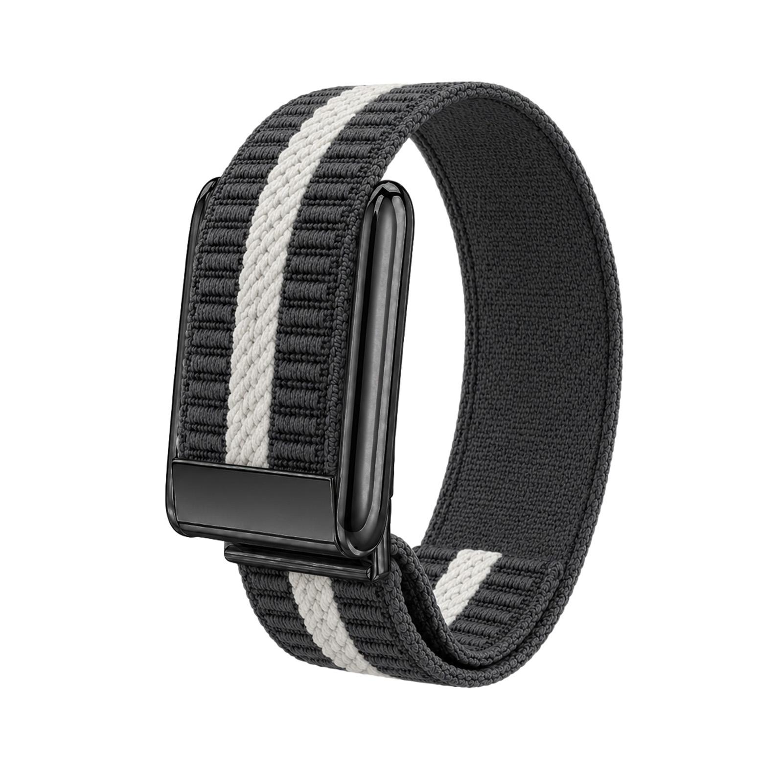 For WHOOP 5.0 Electrocardiogram Horizontal Stripes Woven Nylon Watch Band(Gray White+Black) - Shopkiz.com