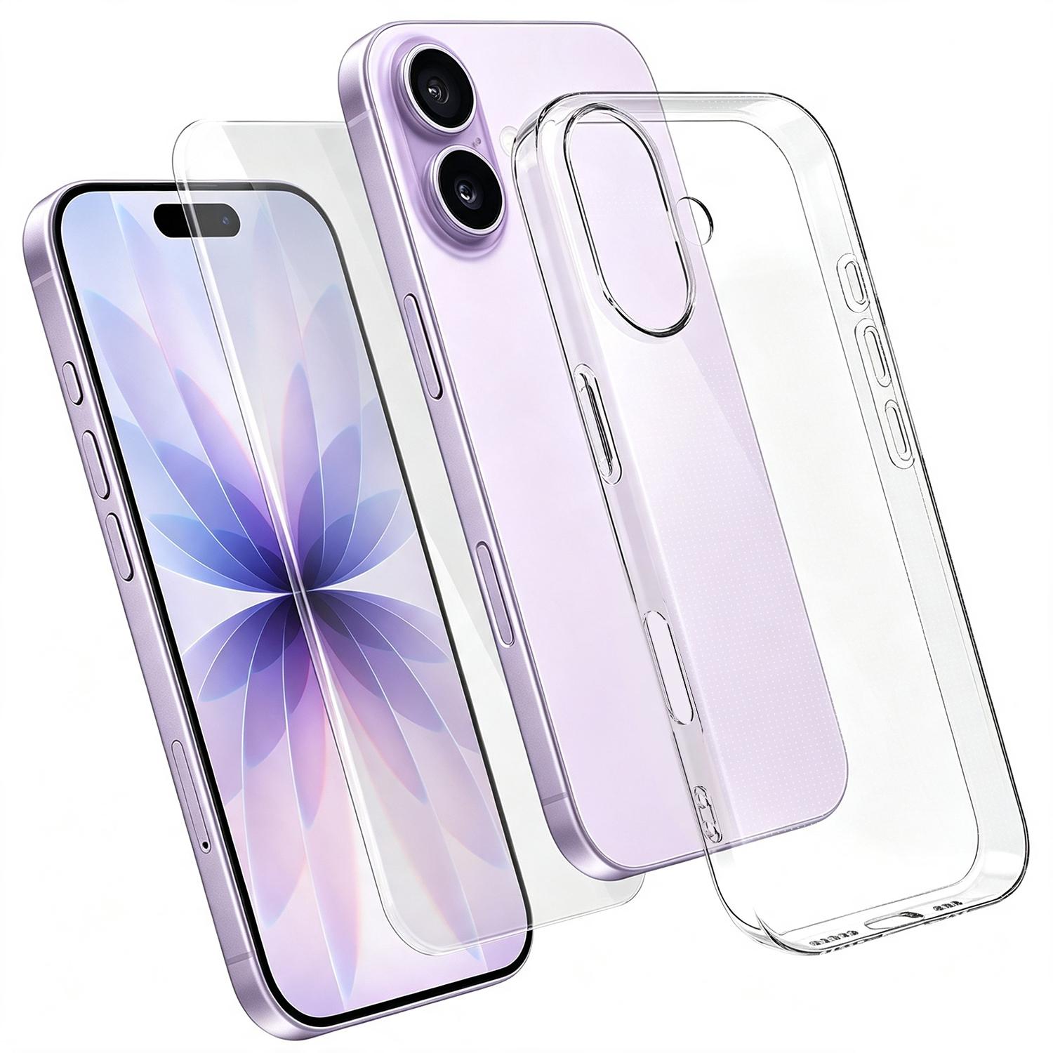 2 in 1 Set Clear TPU Phone Case with High Alumina Tempered Glass Film For iPhone 17 - Shopkiz.com