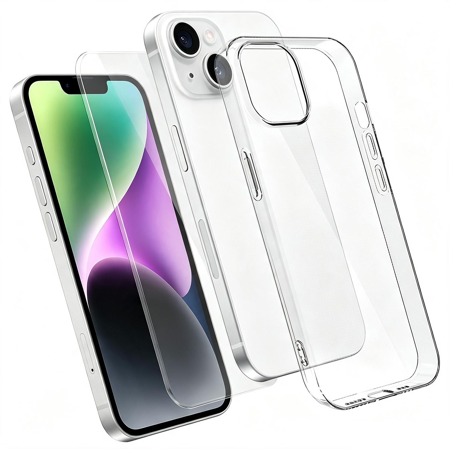 2 in 1 Set Clear TPU Phone Case with High Alumina Tempered Glass Film For iPhone 14 Plus - Shopkiz.com