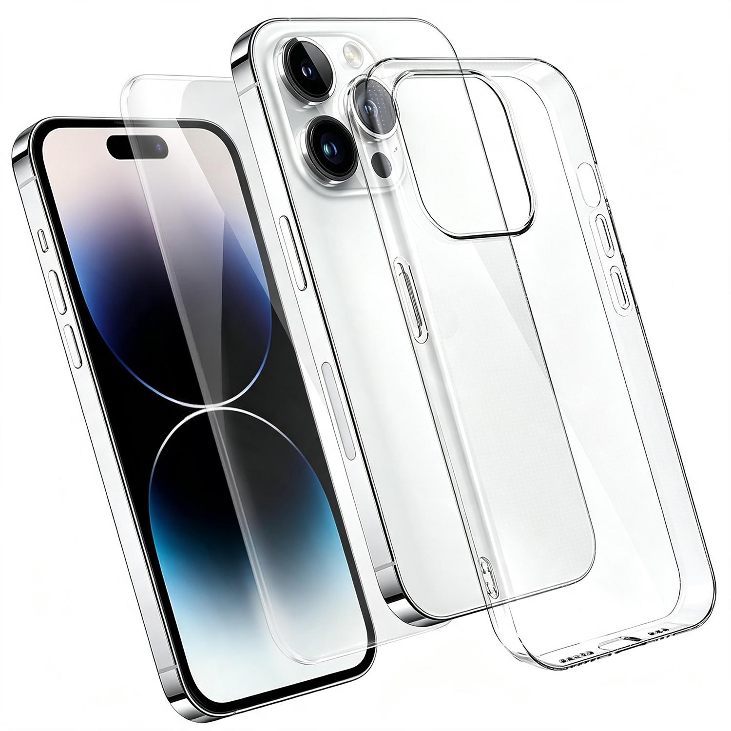 2 in 1 Set Clear TPU Phone Case with High Alumina Tempered Glass Film For iPhone 14 Pro Max - Shopkiz.com