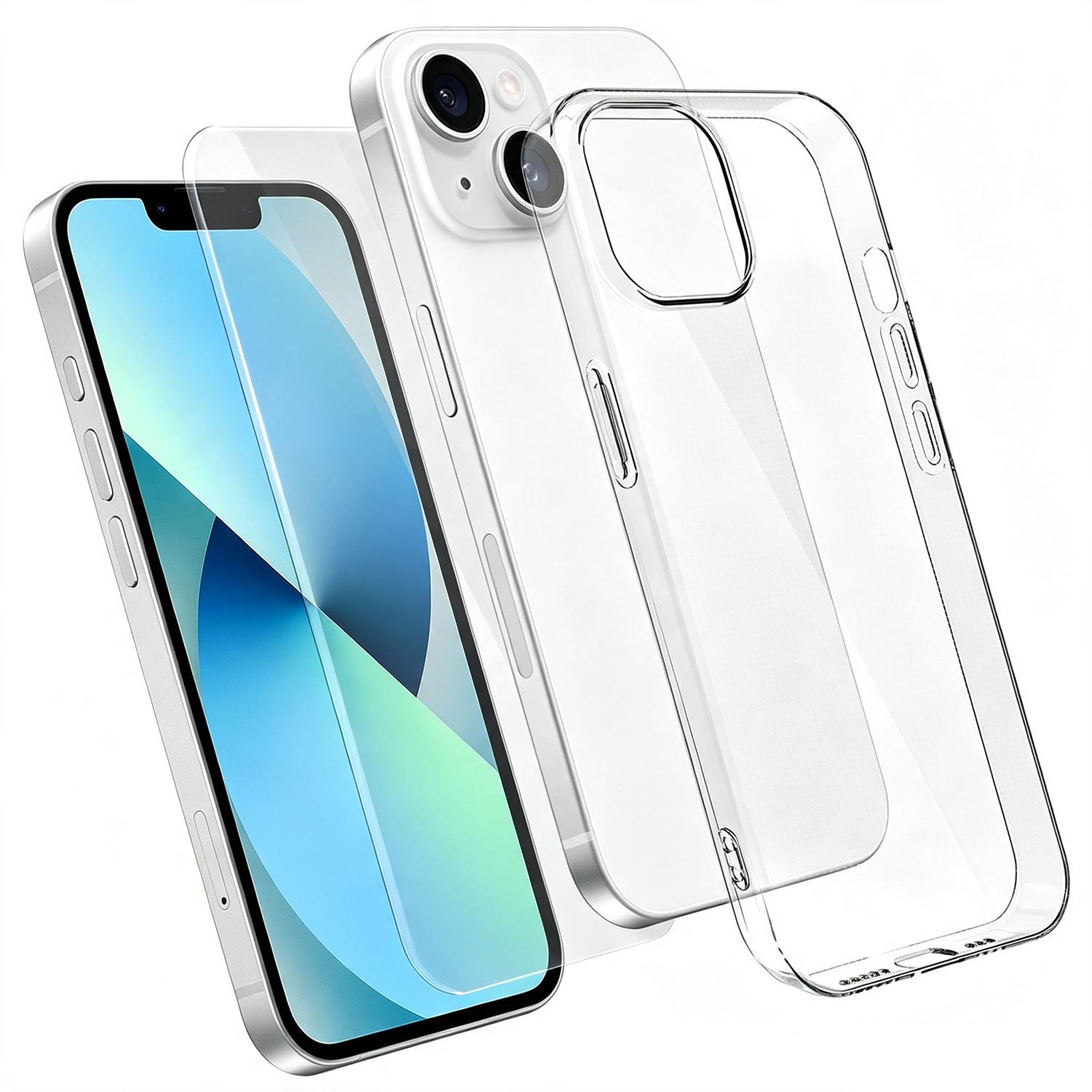 2 in 1 Set Clear TPU Phone Case with High Alumina Tempered Glass Film For iPhone 13 - Shopkiz.com