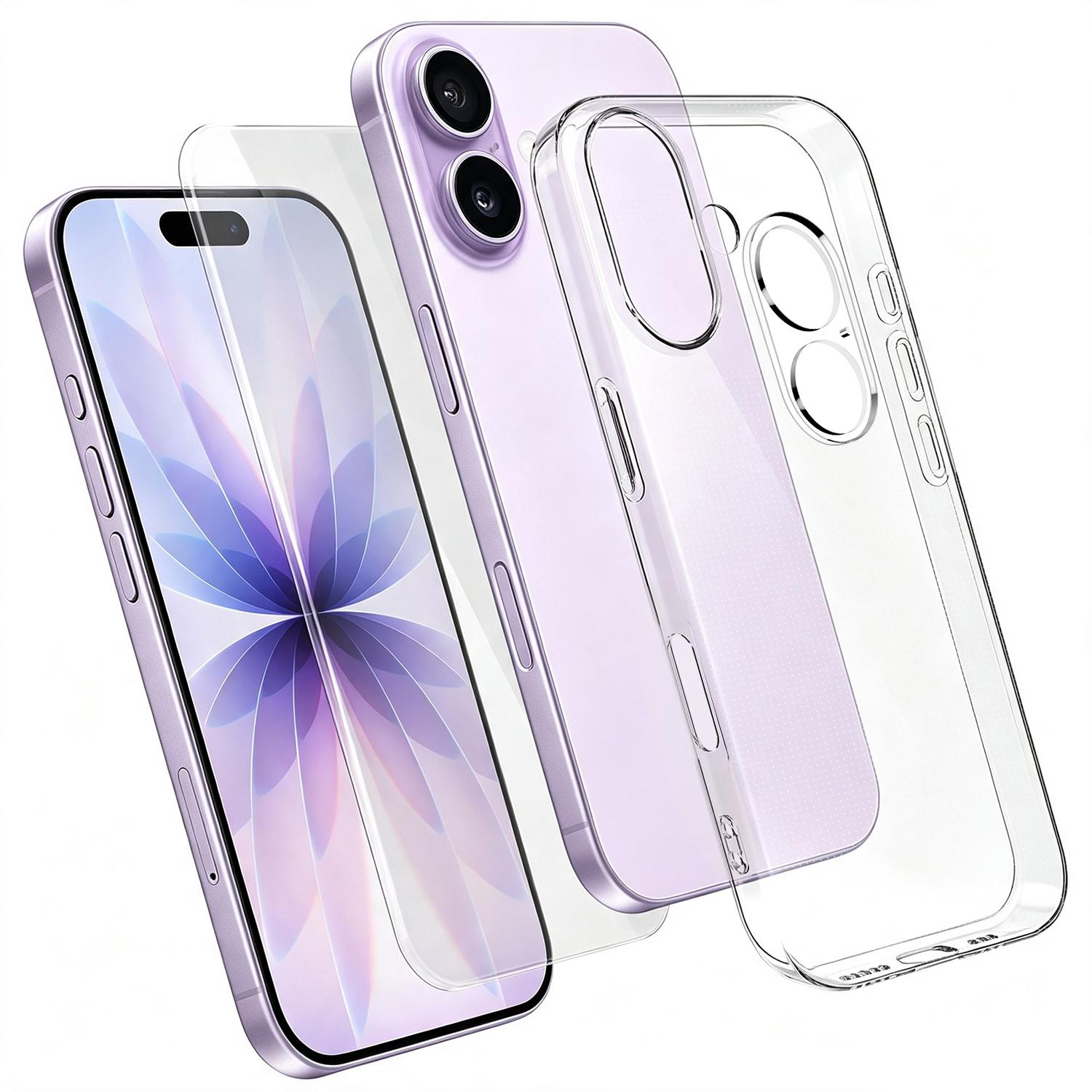 3 in 1 Set Clear TPU Phone Case with High Alumina Tempered Glass Film + Lens Protector For iPhone 17 - Shopkiz.com