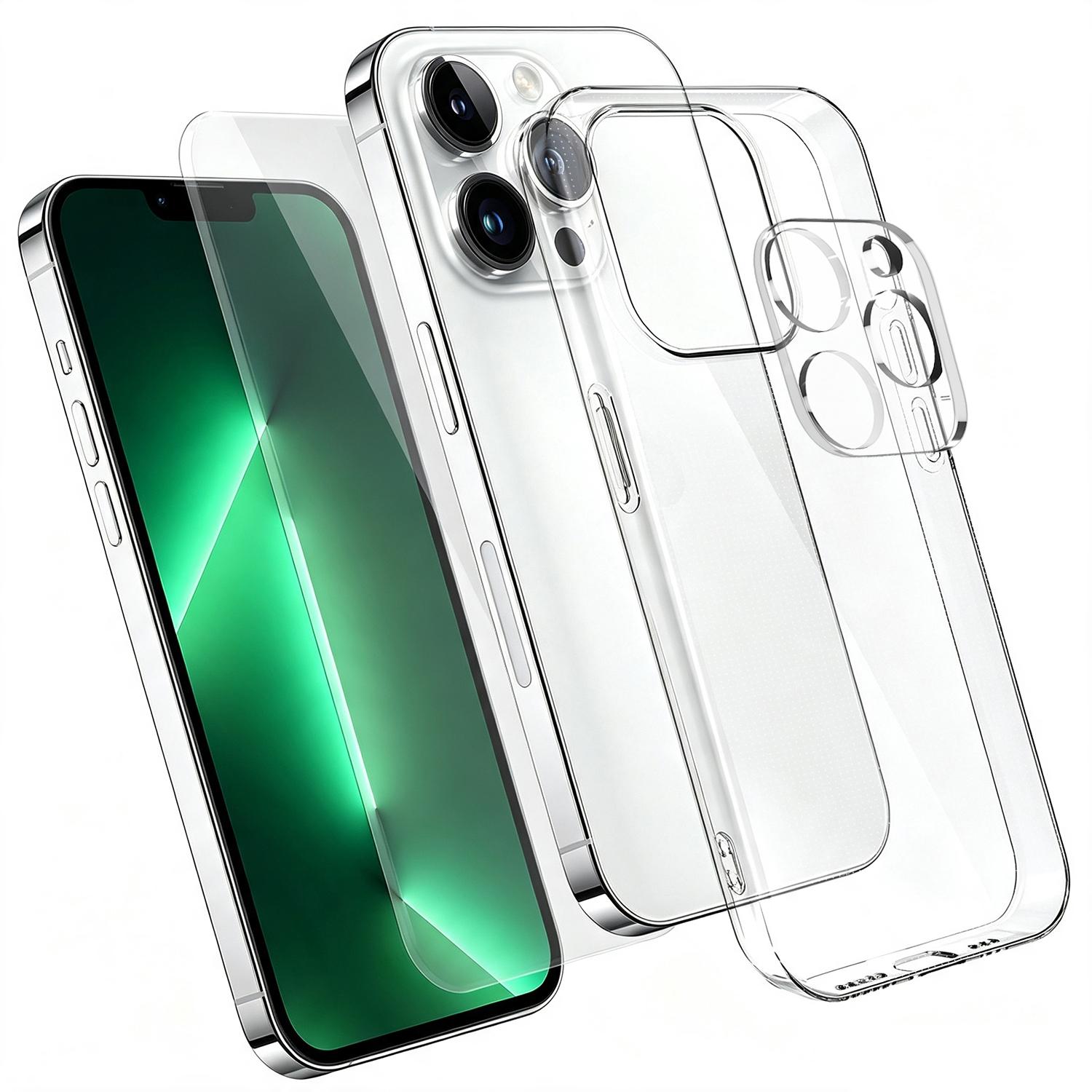 3 in 1 Set Clear TPU Phone Case with High Alumina Tempered Glass Film + Lens Protector For iPhone 13 Pro Max - Shopkiz.com